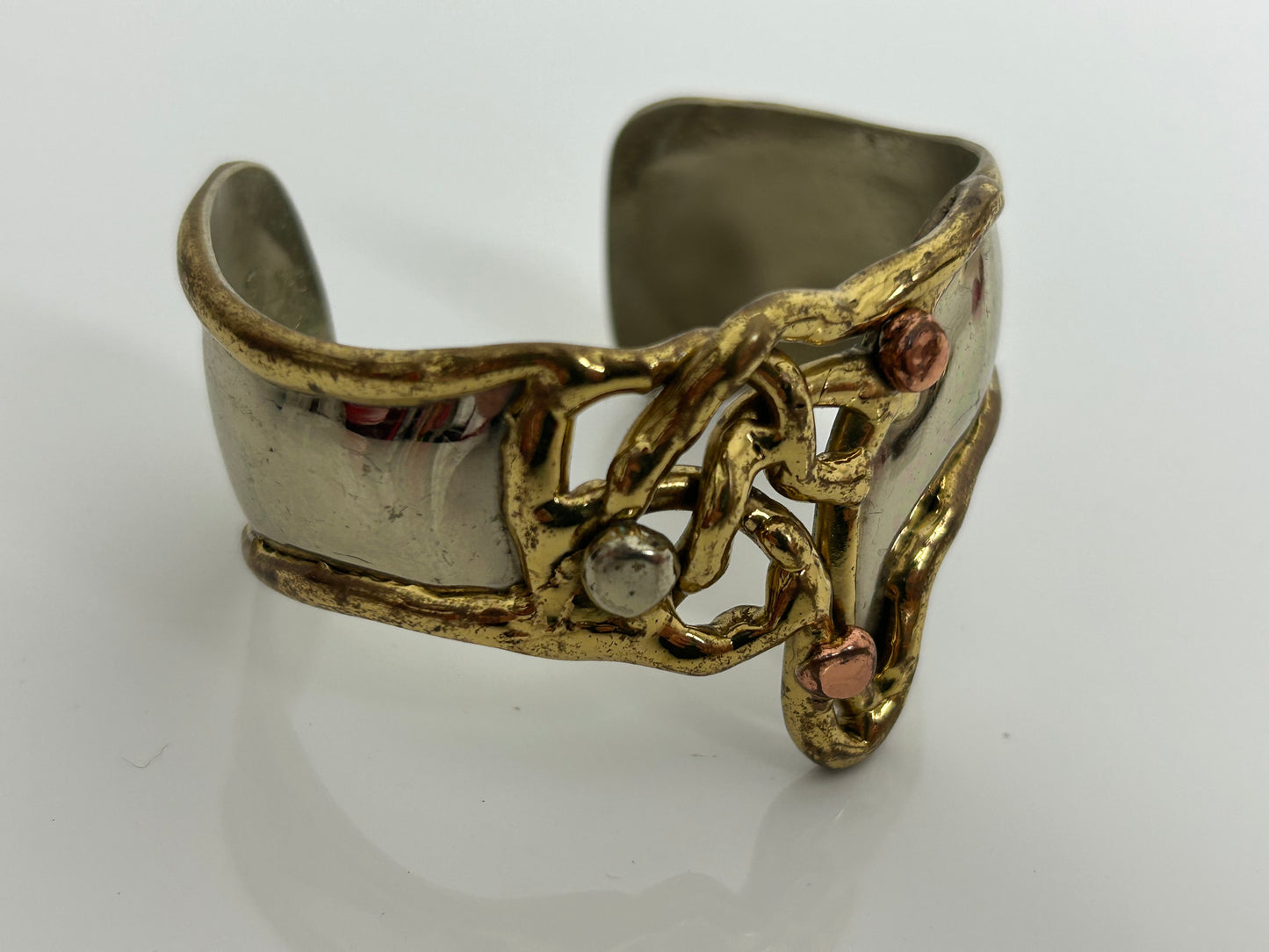 Vintage Silver Lion Stamped Brutalist Style Cuffed Bangle
