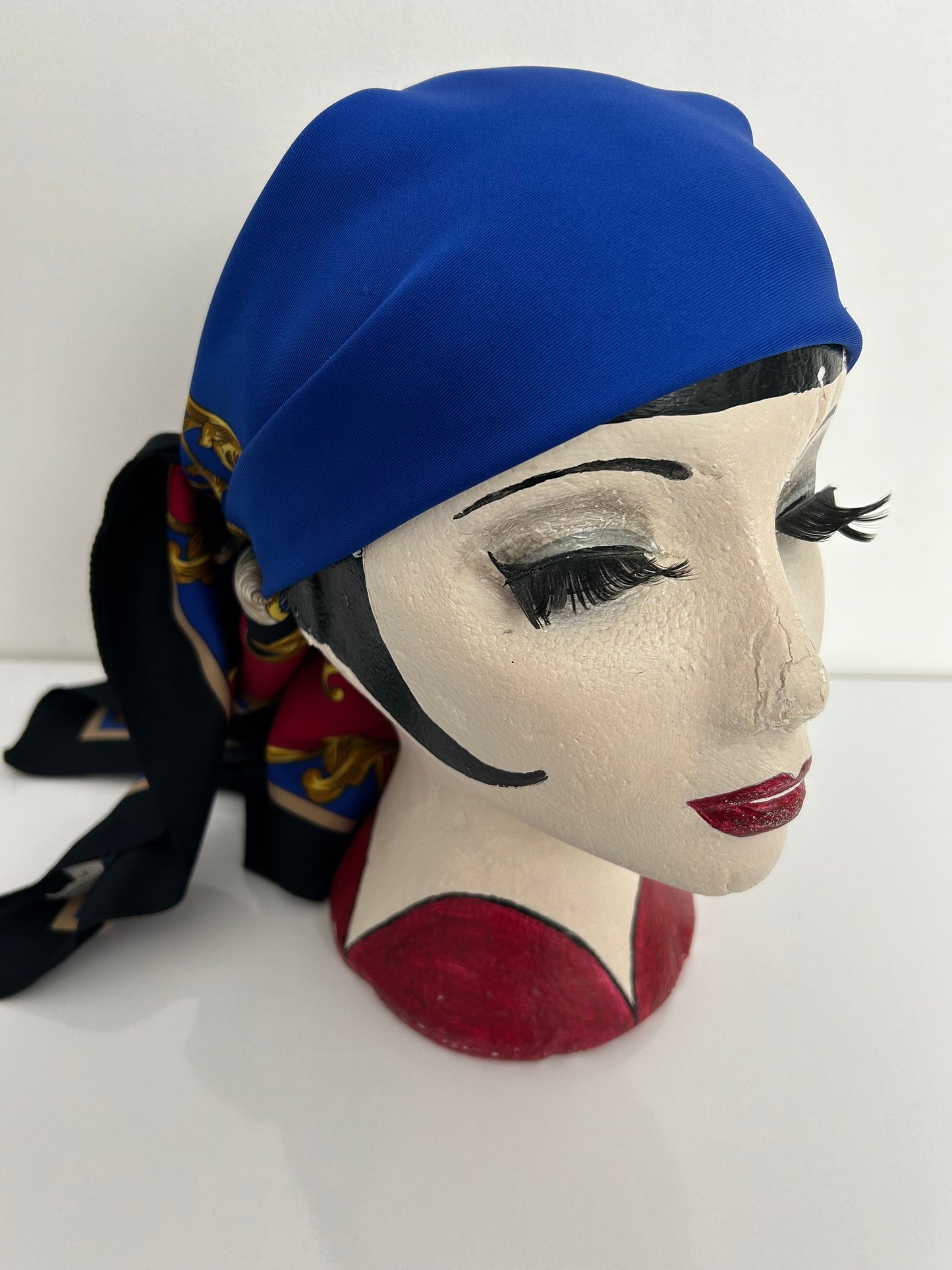 Vintage Italian Blue Black & Red Baroque Regalia Print Large Scarf 86cm x 89cm