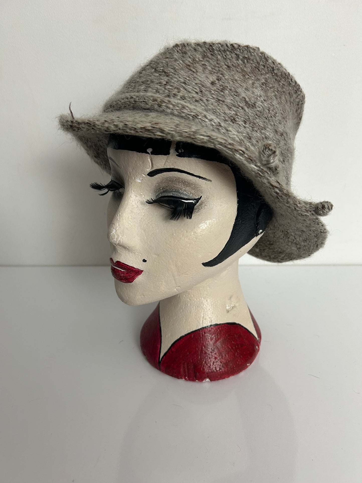 Vintage Light Brown Tweed Wool Mix Trilby Style Hat