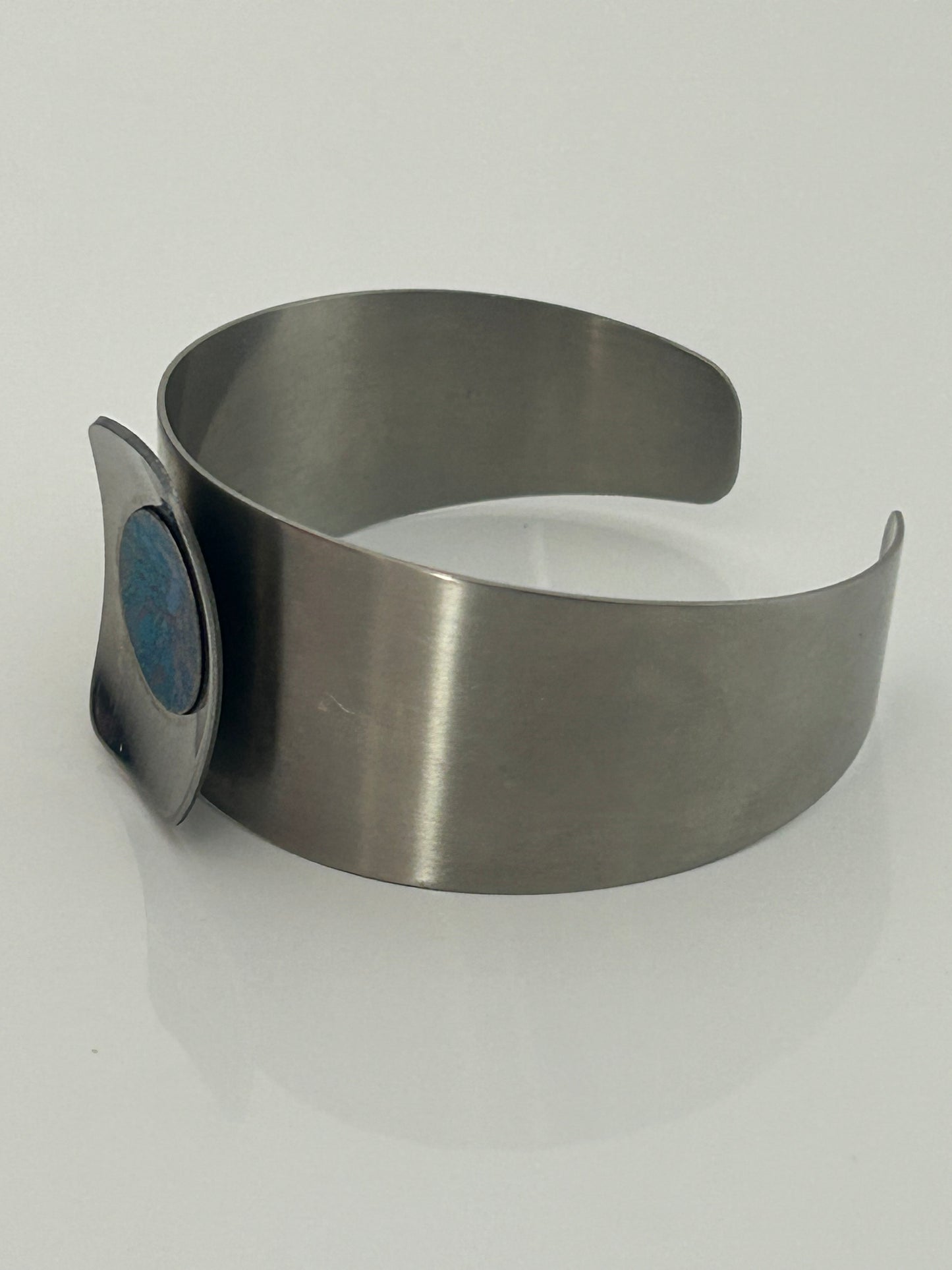 Vintage 1970s Silver Tone Steel Modernist Wide Cuff Style Bracelet