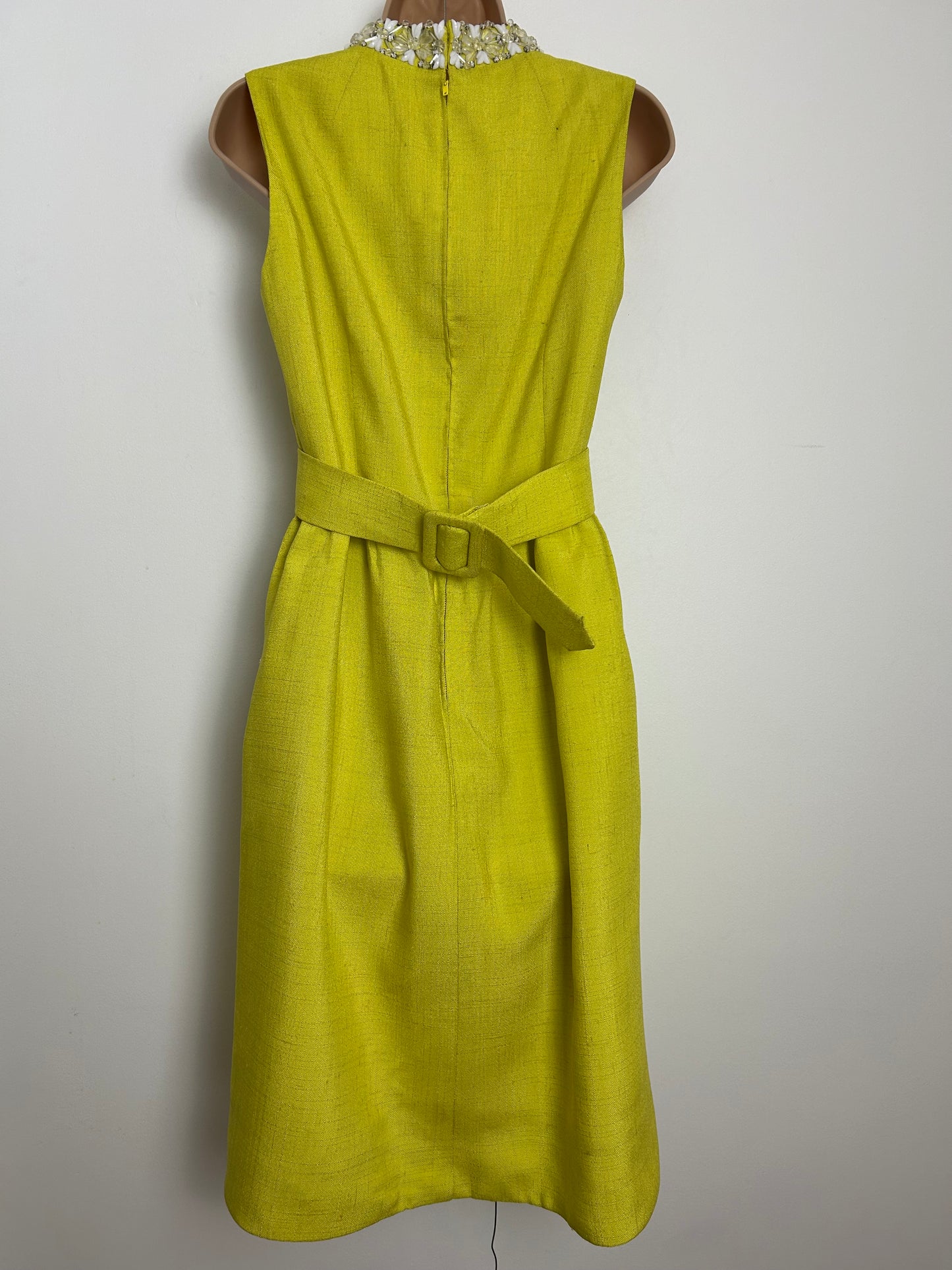 Vintage 1960s DYNASTY INTERNATIONAL Size 10 Chartreuse Bead Embellished Mod Special Occasion Party Dress