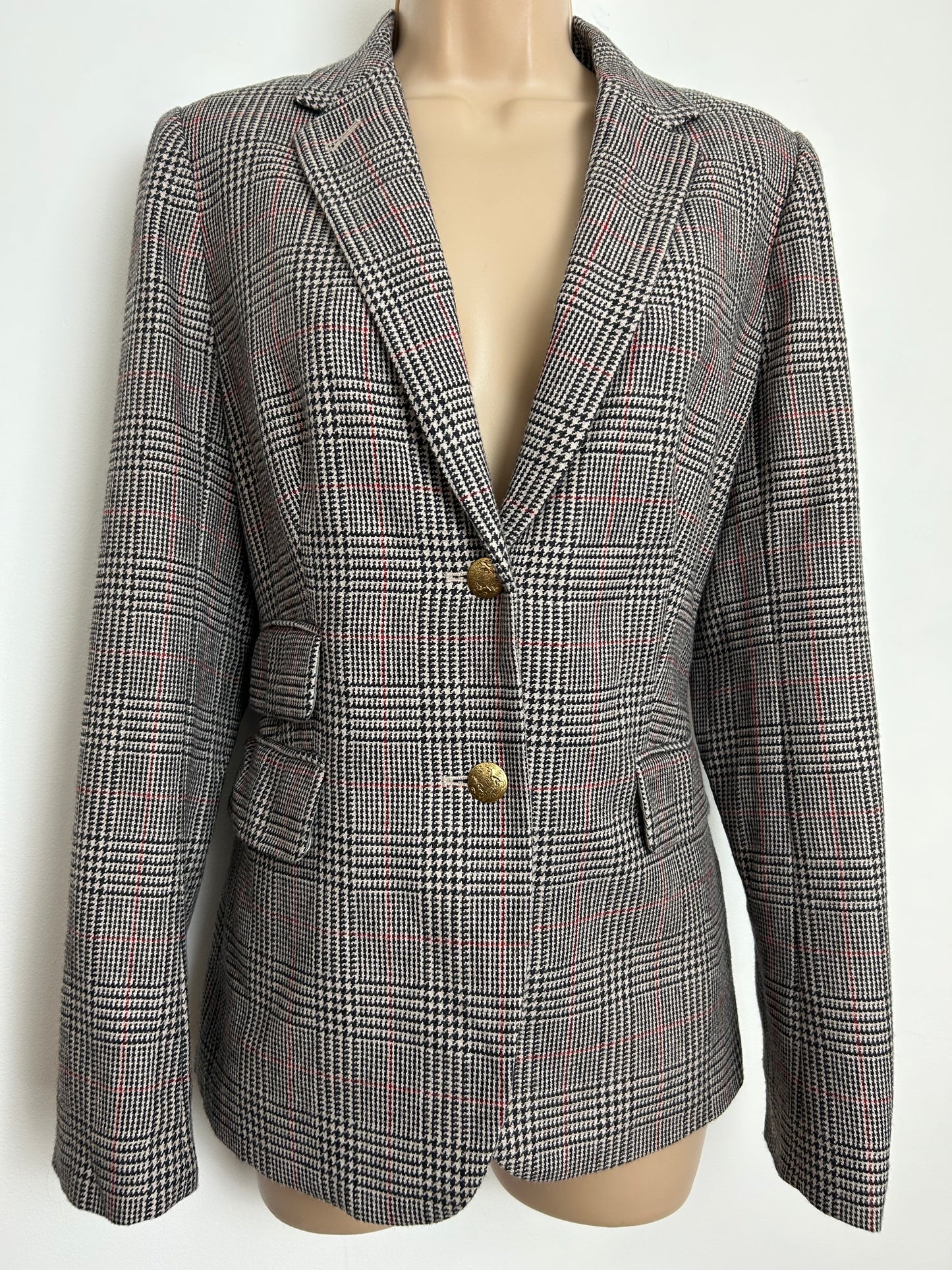 Modern J Crew Size 10 Houndstooth Check Wool Mix Blazer With Elbow Patches