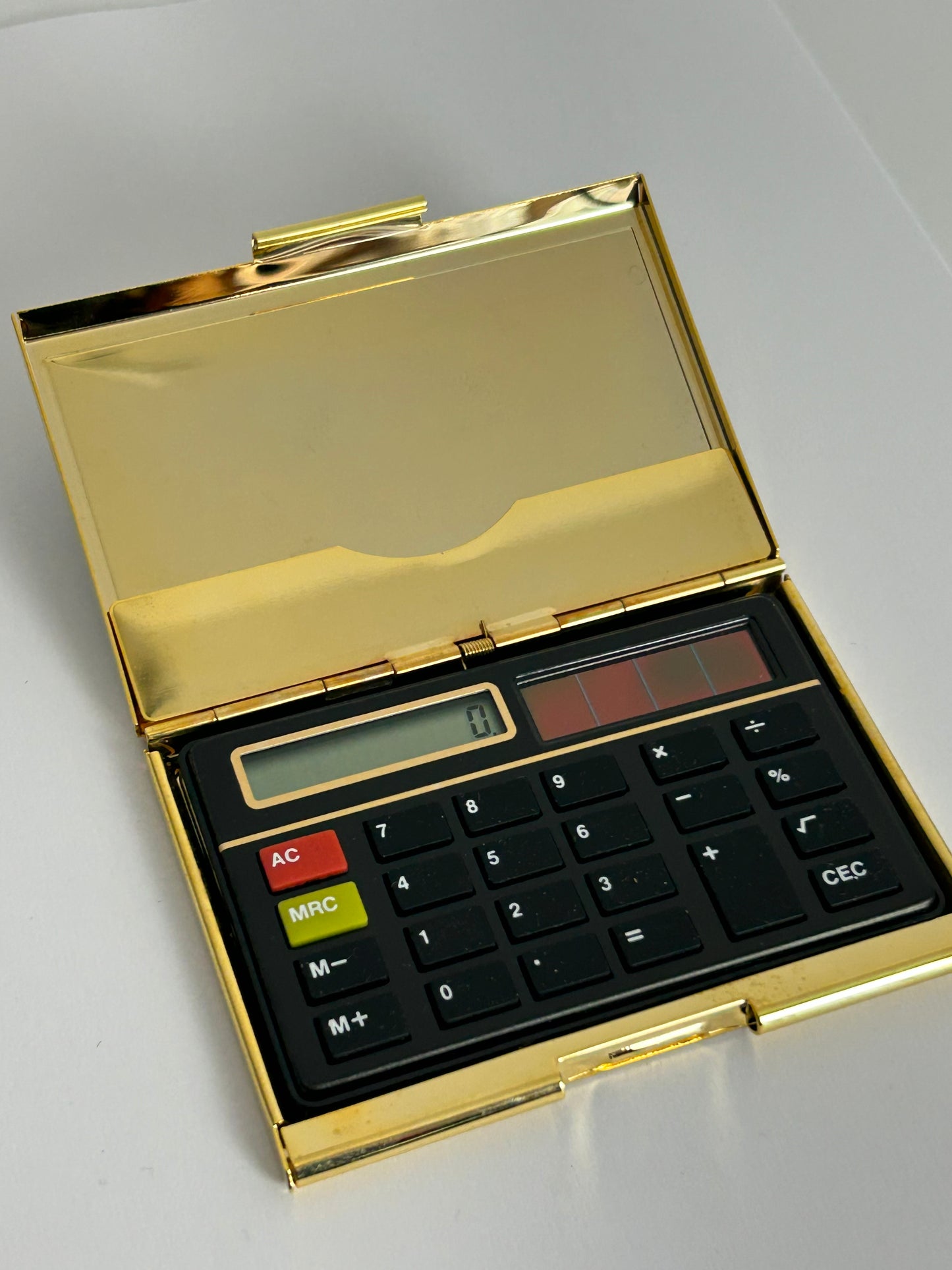Vintage RARE 1970s STRATTON Gold & Black Solar Powered Pocket Calculator In Pouch