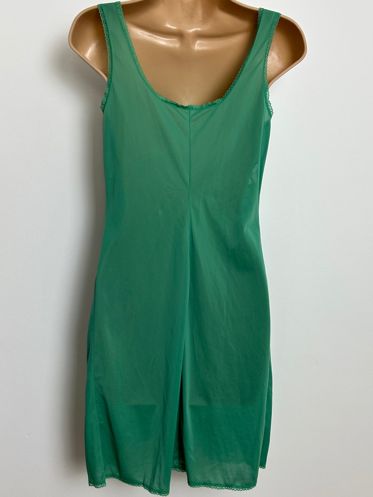 Vintage Size 8 Green Lace Detail Nylon Slip