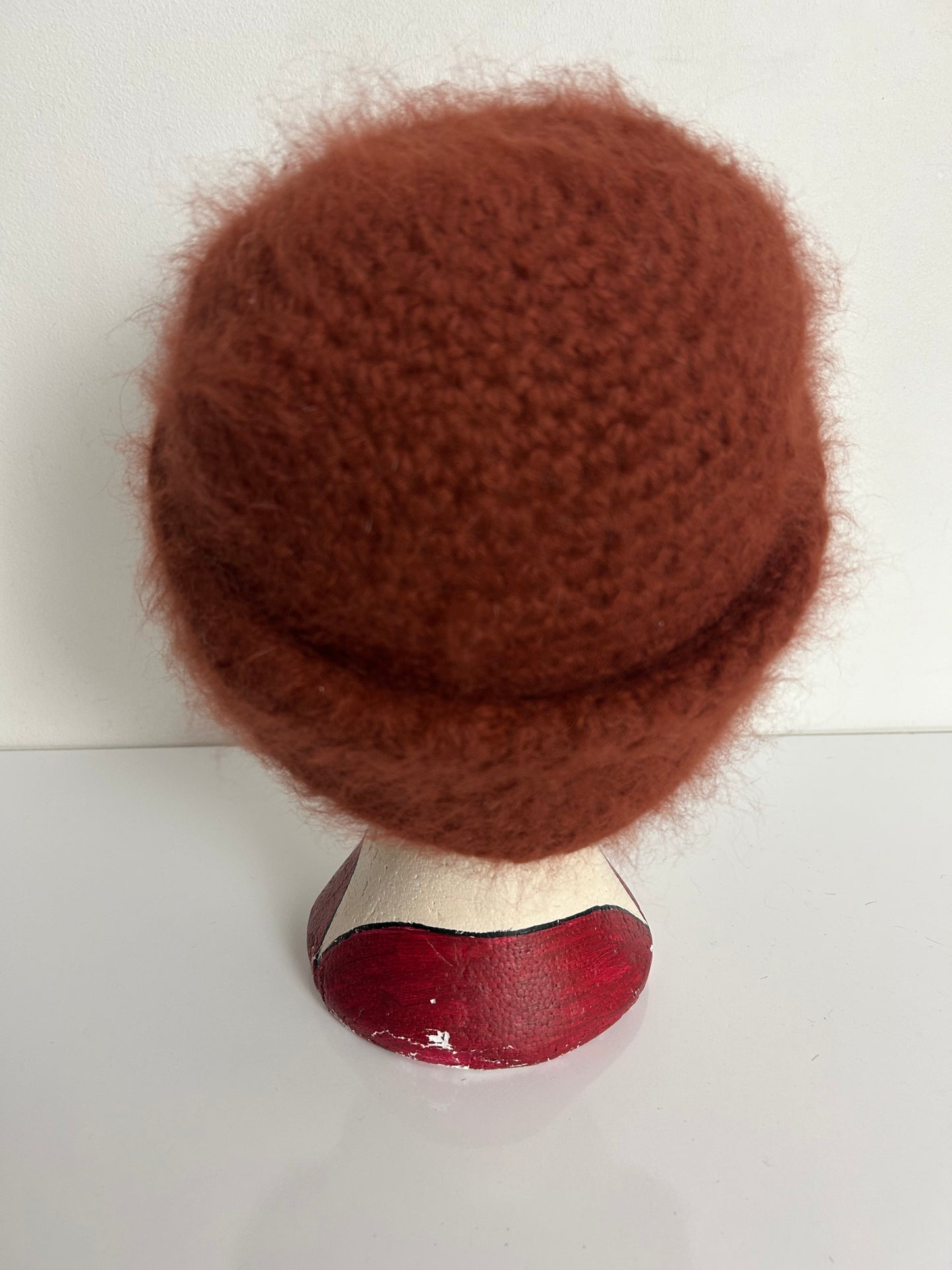 Vintage Handmade Dark Dusky Rusty Brown Angora & Wool Mix Chunky Knitted Winter Hat
