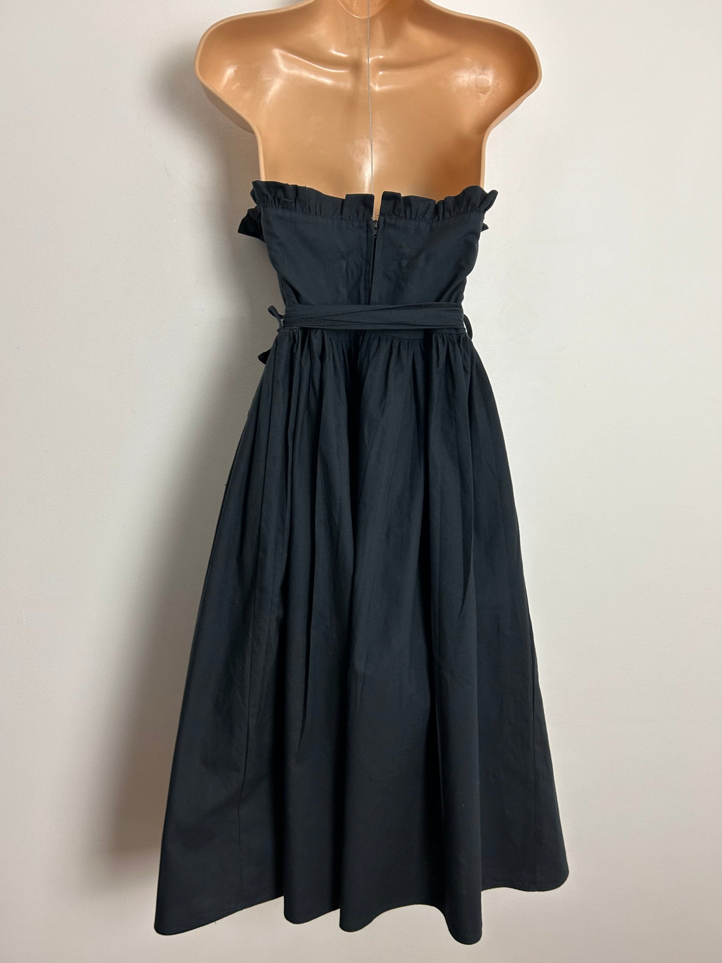 Vintage 1980s DOROTHY PERKINS UK Size 8 Black 100% Cotton Strapless Belted Party Prom Dress
