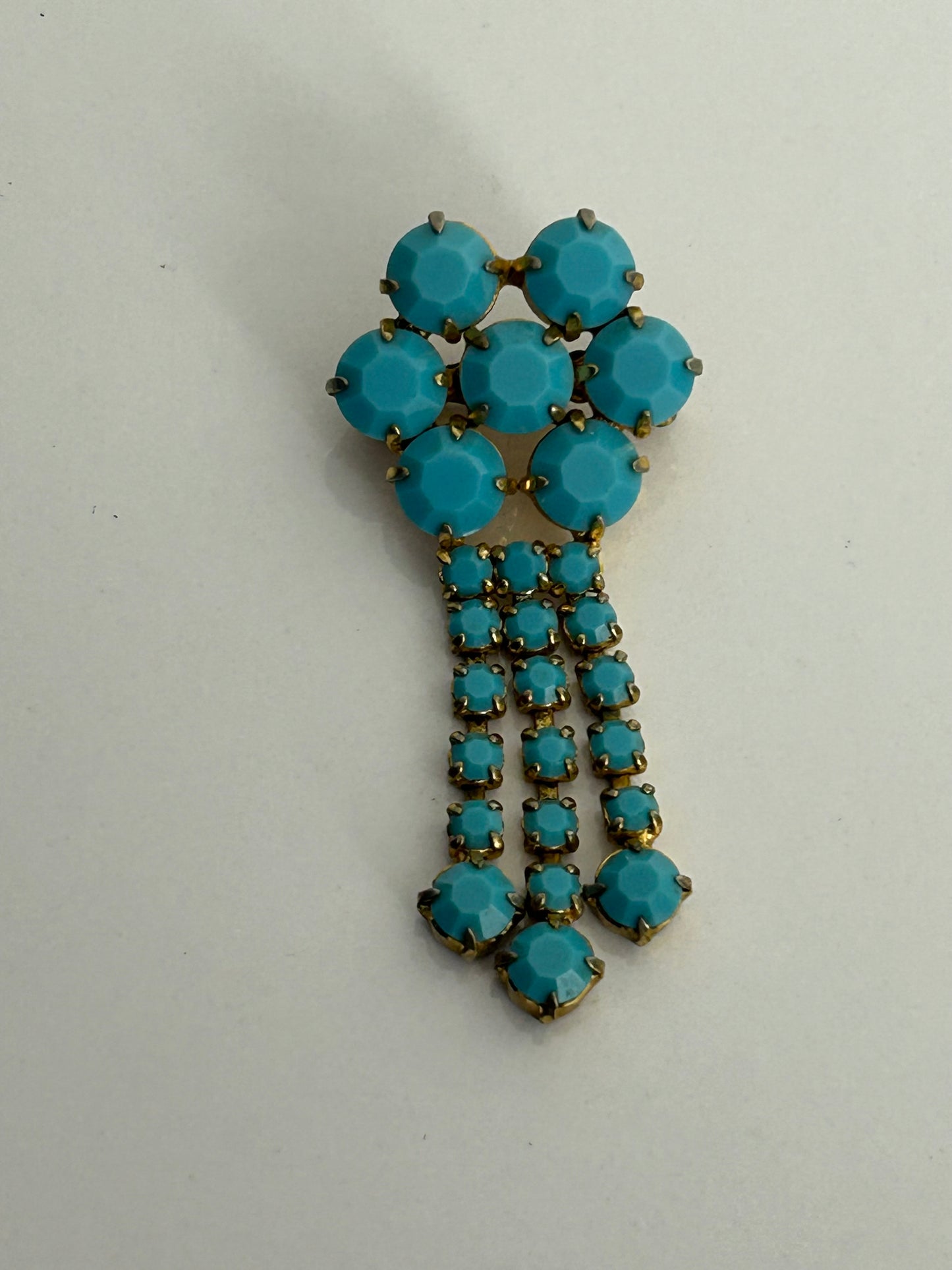 Vintage 1960s Blue Turquoise Glass Stone Flower Brooch
