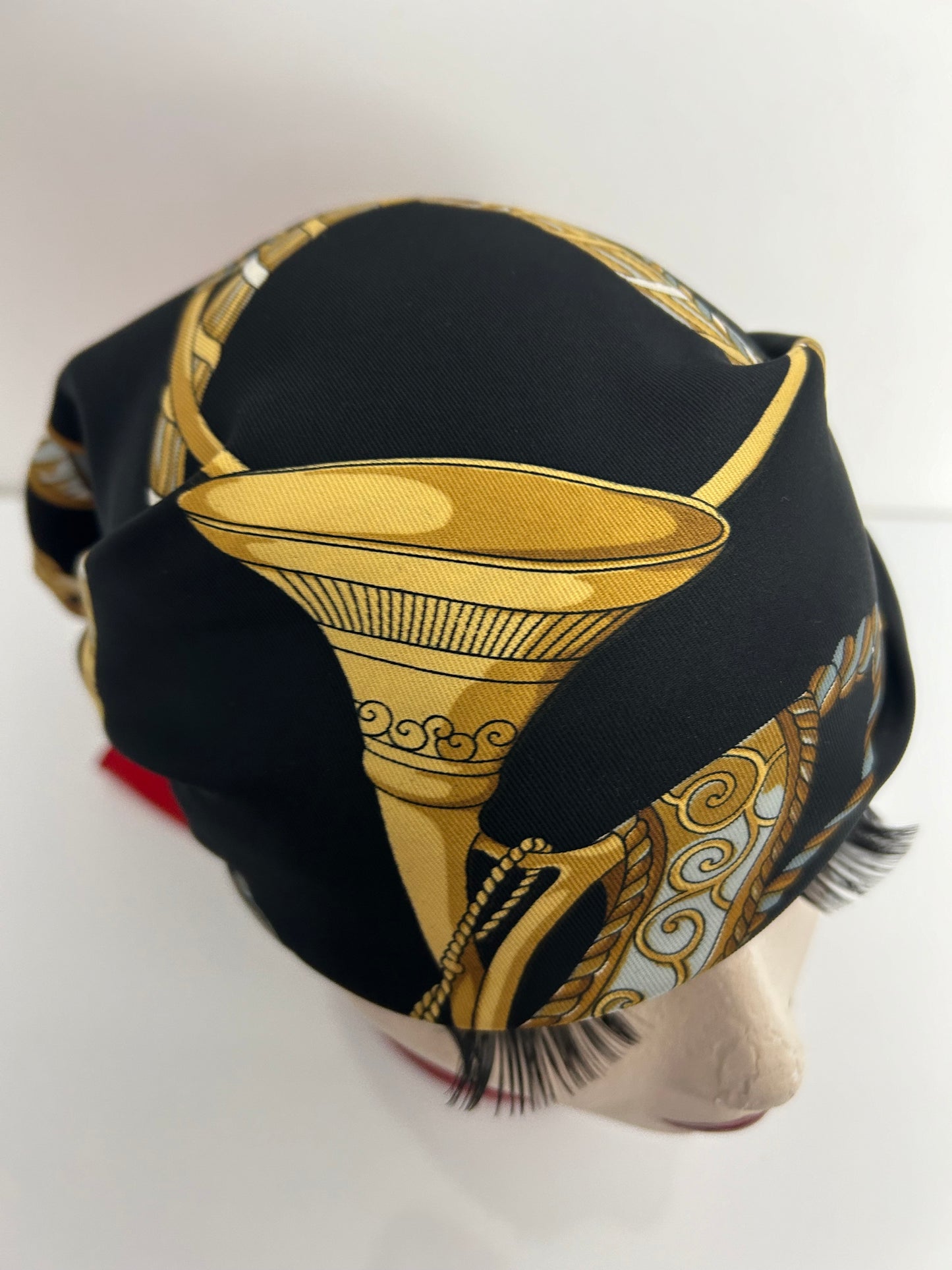 Vintage Italian Red Black & Brown Equestrian Saddle Cap Horn Regalia Print Large Scarf 86cm x 86cm