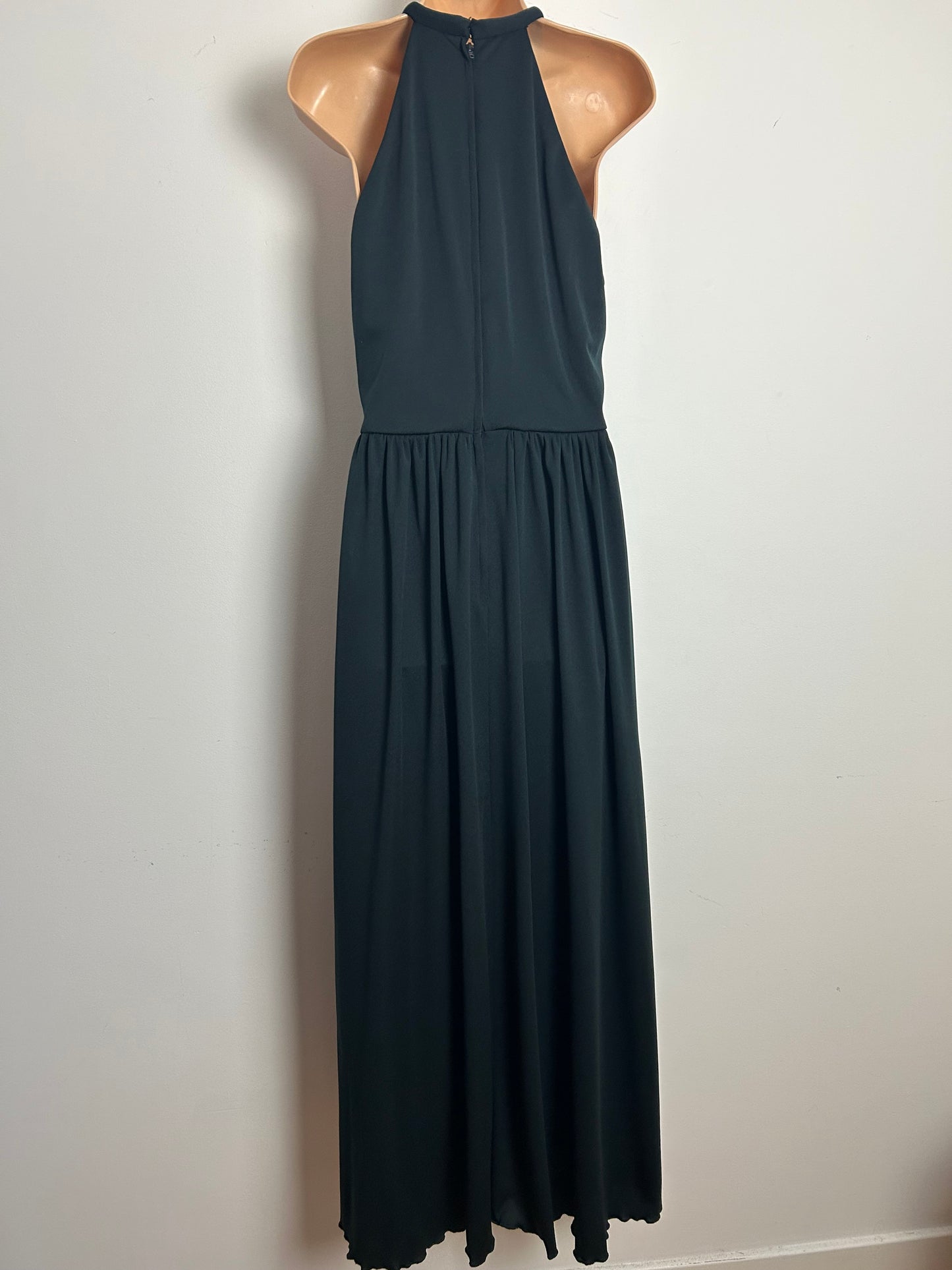 Vintage 1970s AFTER SIX BY RONALD JOYCE Size 12 Black Sequin Detail Halterneck Evening Maxi Dress