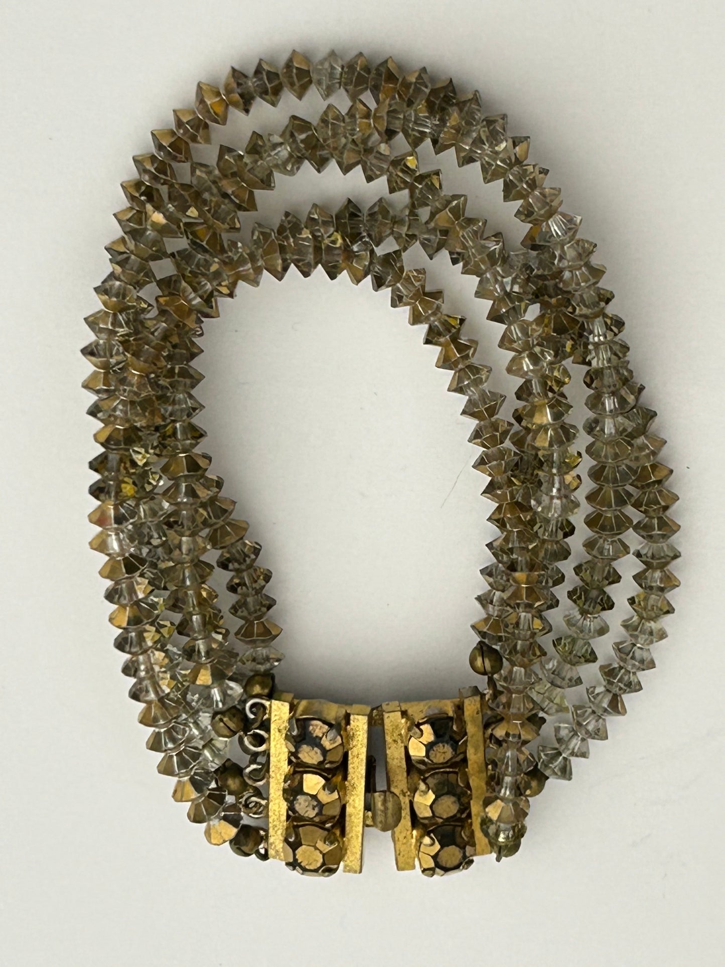 Vintage 1960s Multistrand Glass Bead Bracelet With Diamante Box Clasp