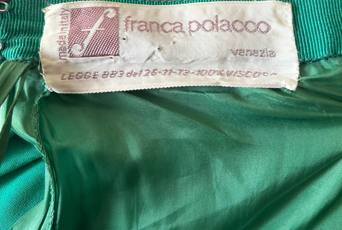 Vintage Early 1970s VERY RARE FRANCA POLACCO Size 6 Emerald Green Halter Neck Occasion Maxi Dress