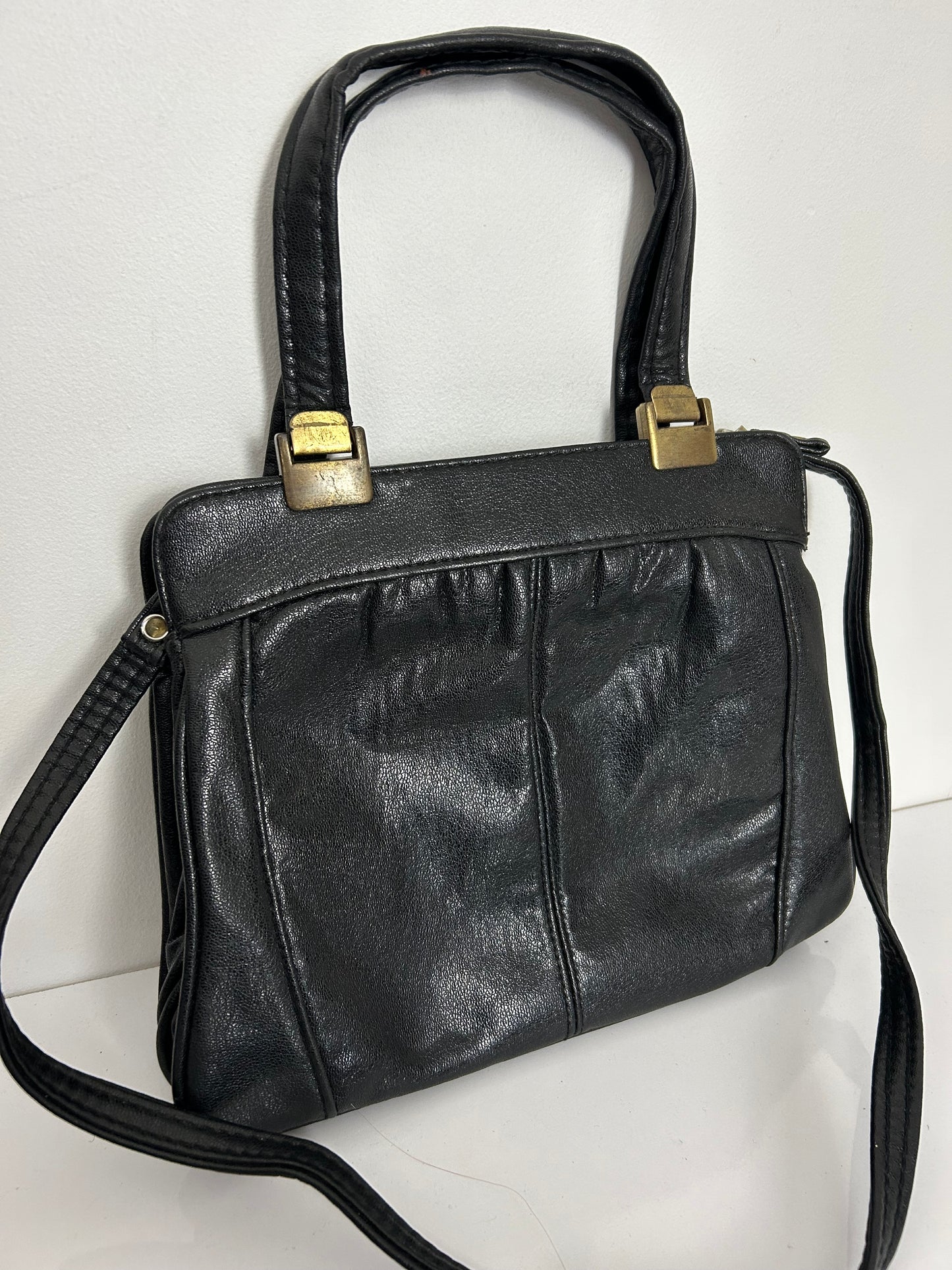 Vintage Late 1970s Black Leather Handbag Or Shoulder Bag