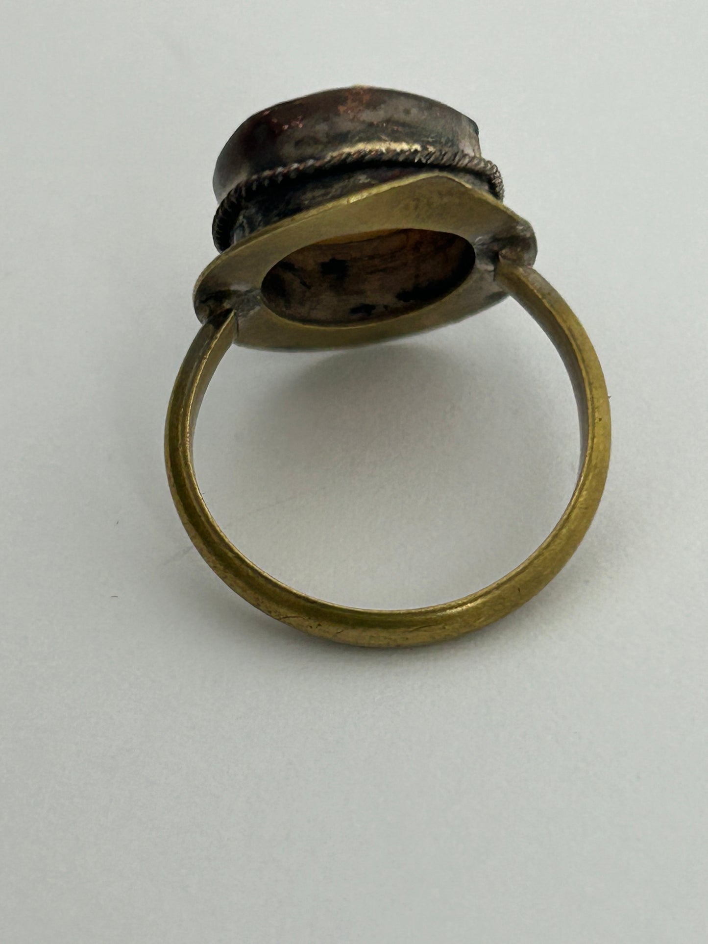 Antique Victorian Pinchbeck Real Shell Cameo Ring Size O