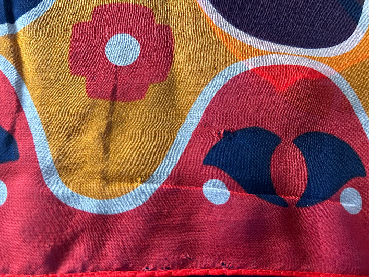 Vintage Red Orange & Navy Psychedelic Floral Print Chiffon Crepe Long Scarf