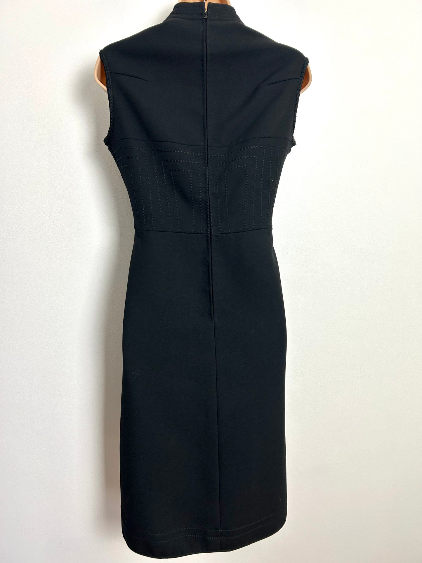 Vintage 1960s UK Size 8 Black Pure New Wool Stitch Detail Mod Dress