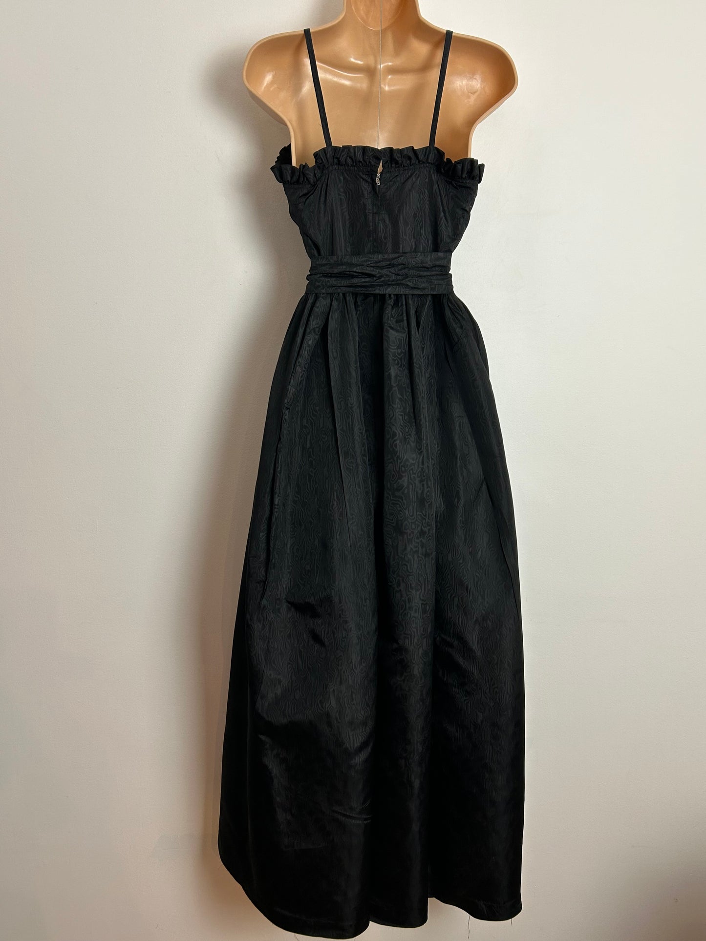 Vintage Early 1980s VIVIEN SMITH UK Size 6 Black Moire Watermark Fabric Party Prom Occasion Dress