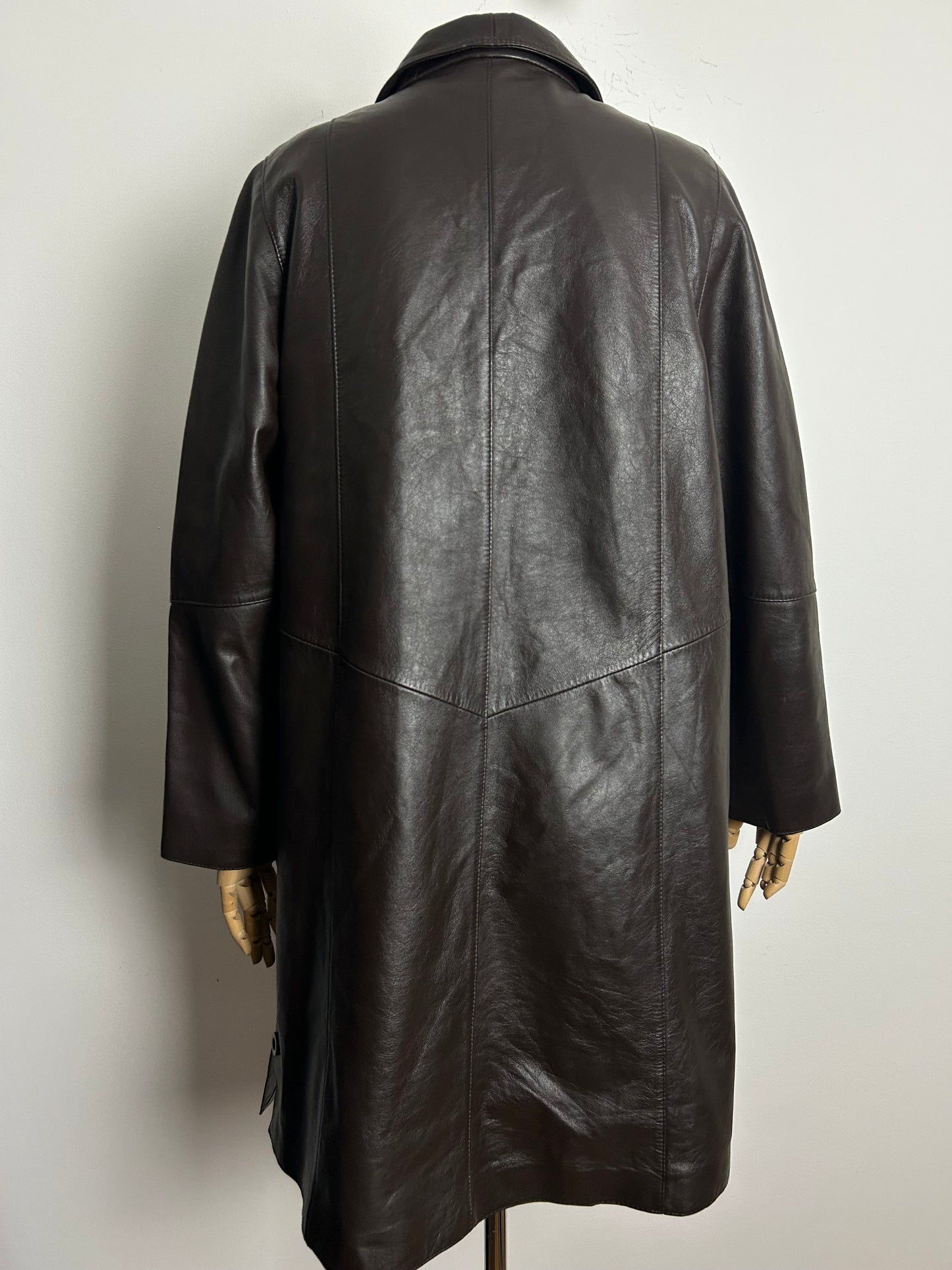 Vintage Late 1980s JULIA ROMA Size 12 Brown Leather Oversized Mid Length Coat