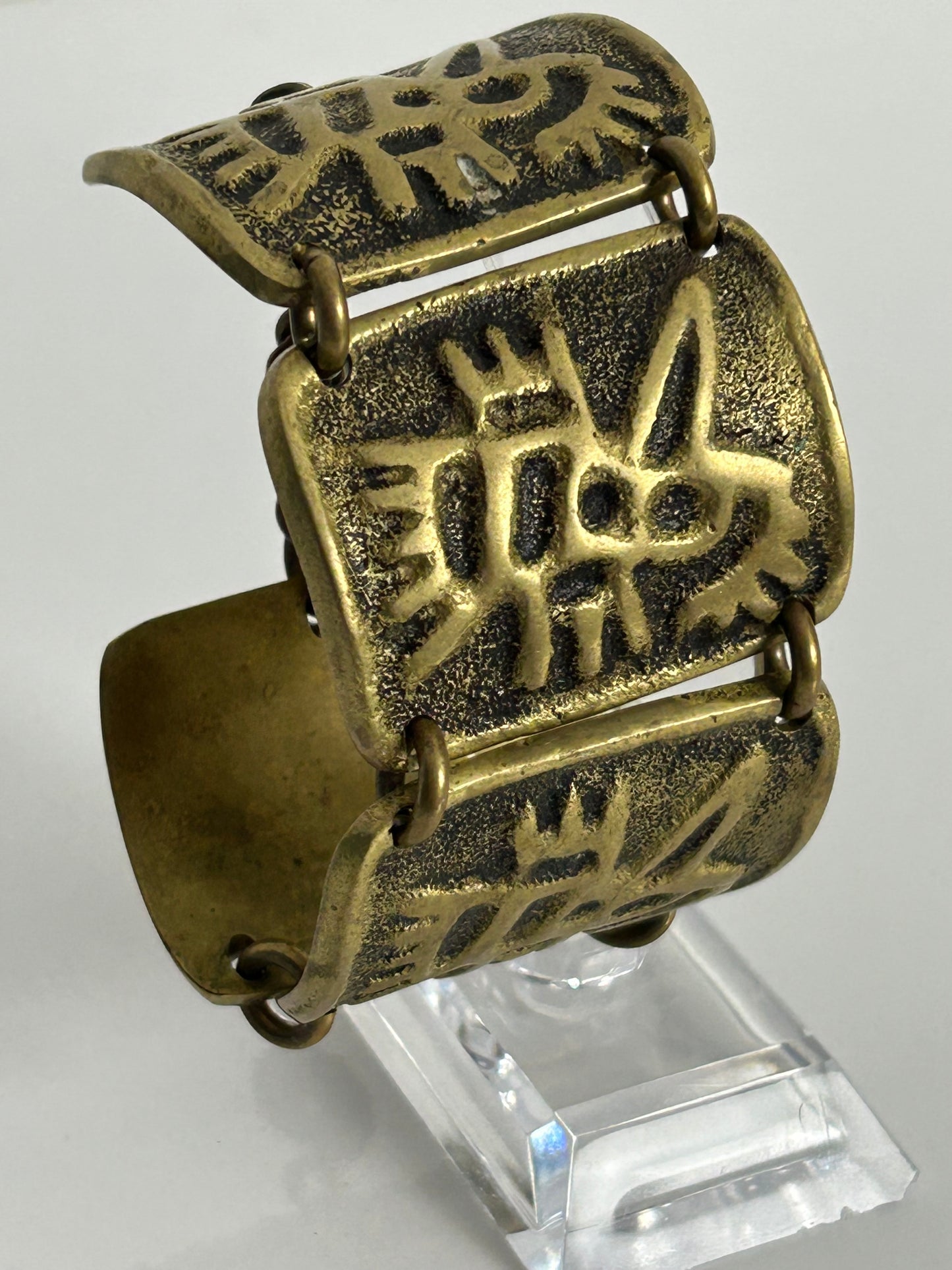 Vintage 1960s Collectable French Designer M.BUFFET Modernist Signed Chunky Panelled Bronze Bracelet