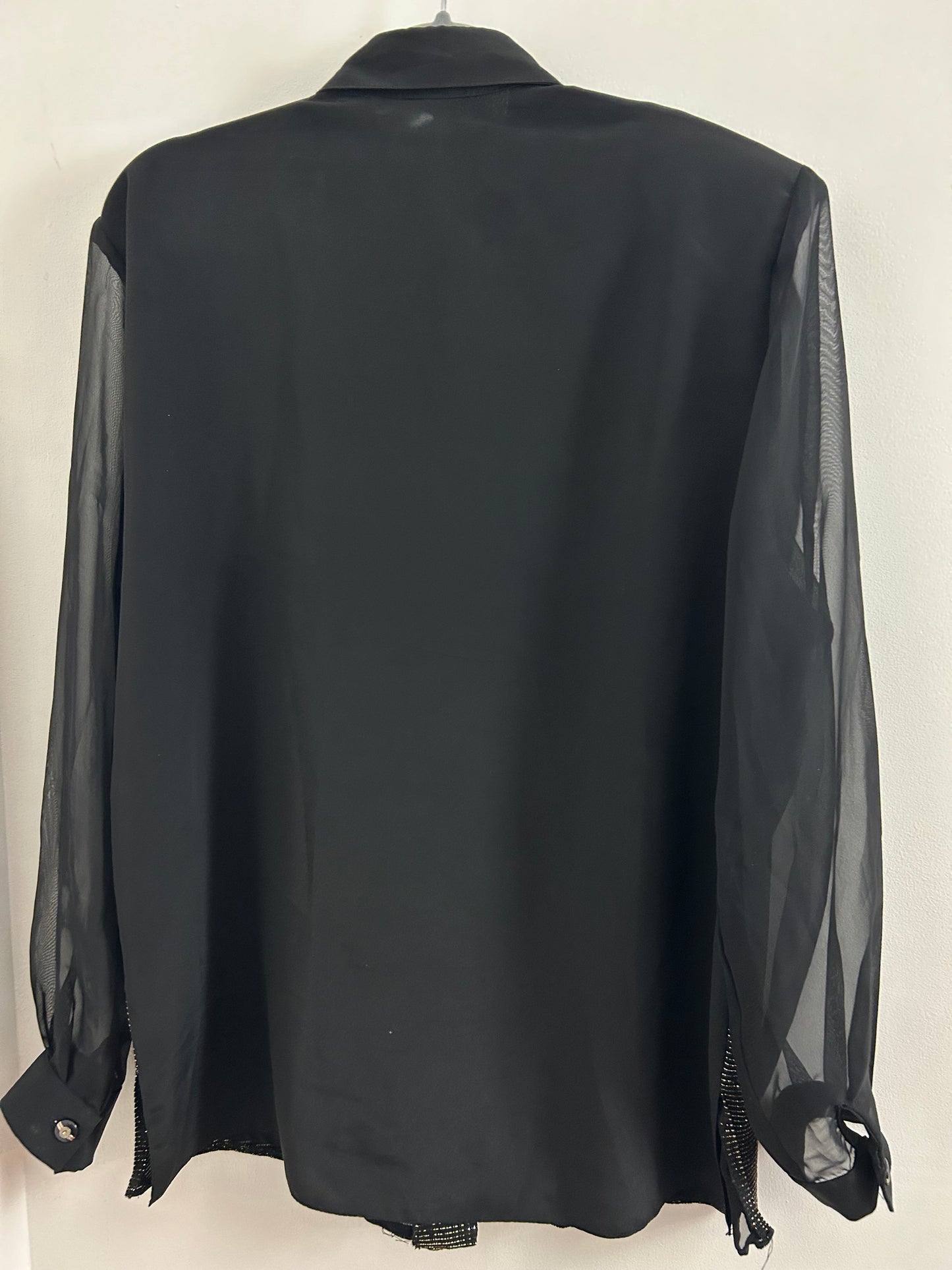 Vintage 1980s ALADAN UK Size 14 Back & Gold Metallic Swirly Stripe Pattern Long Sleeve Shirt