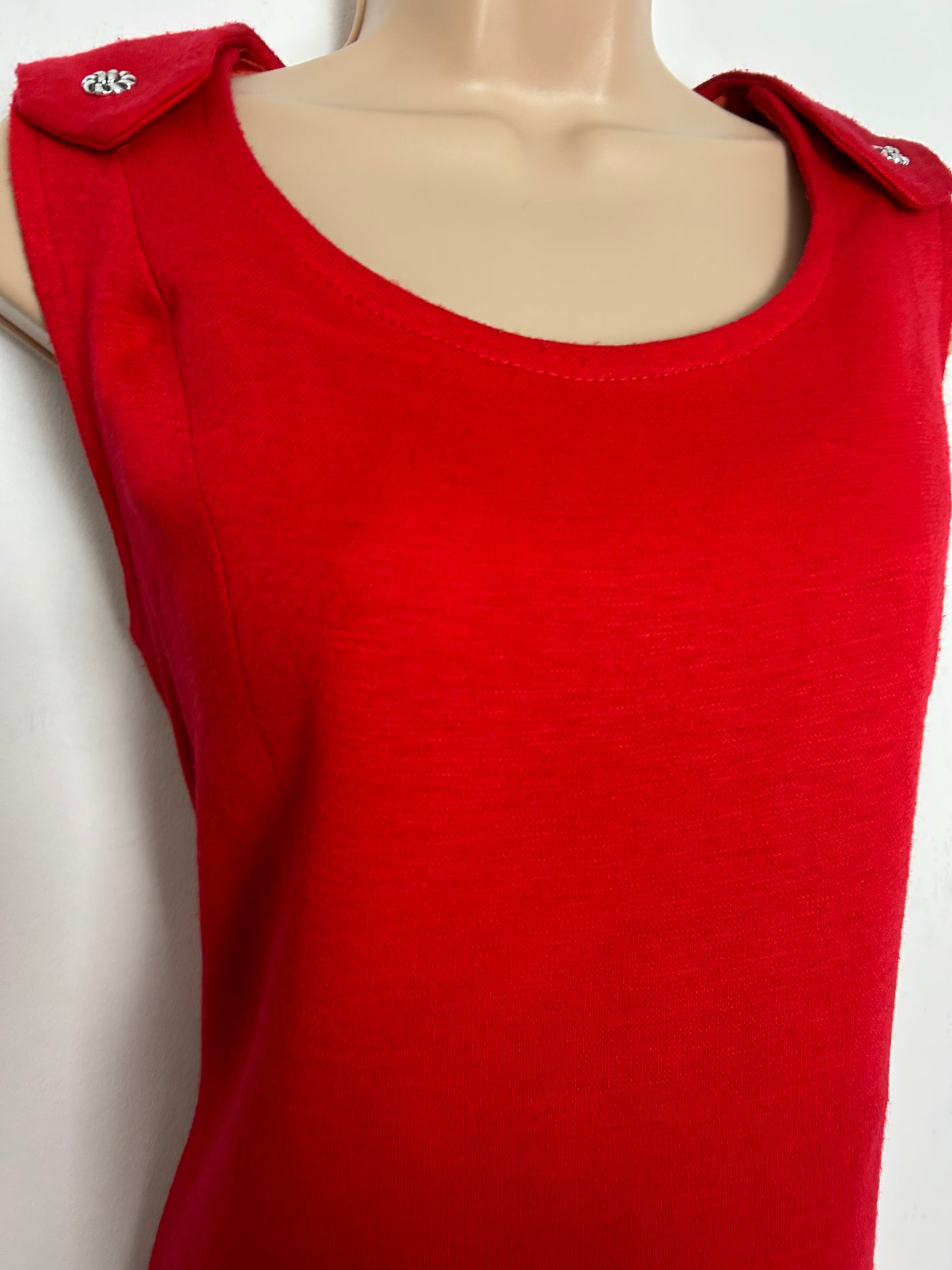 Vintage 1960s Size 12 Red Wool Jersey Sleeveless Belted Mod Dress