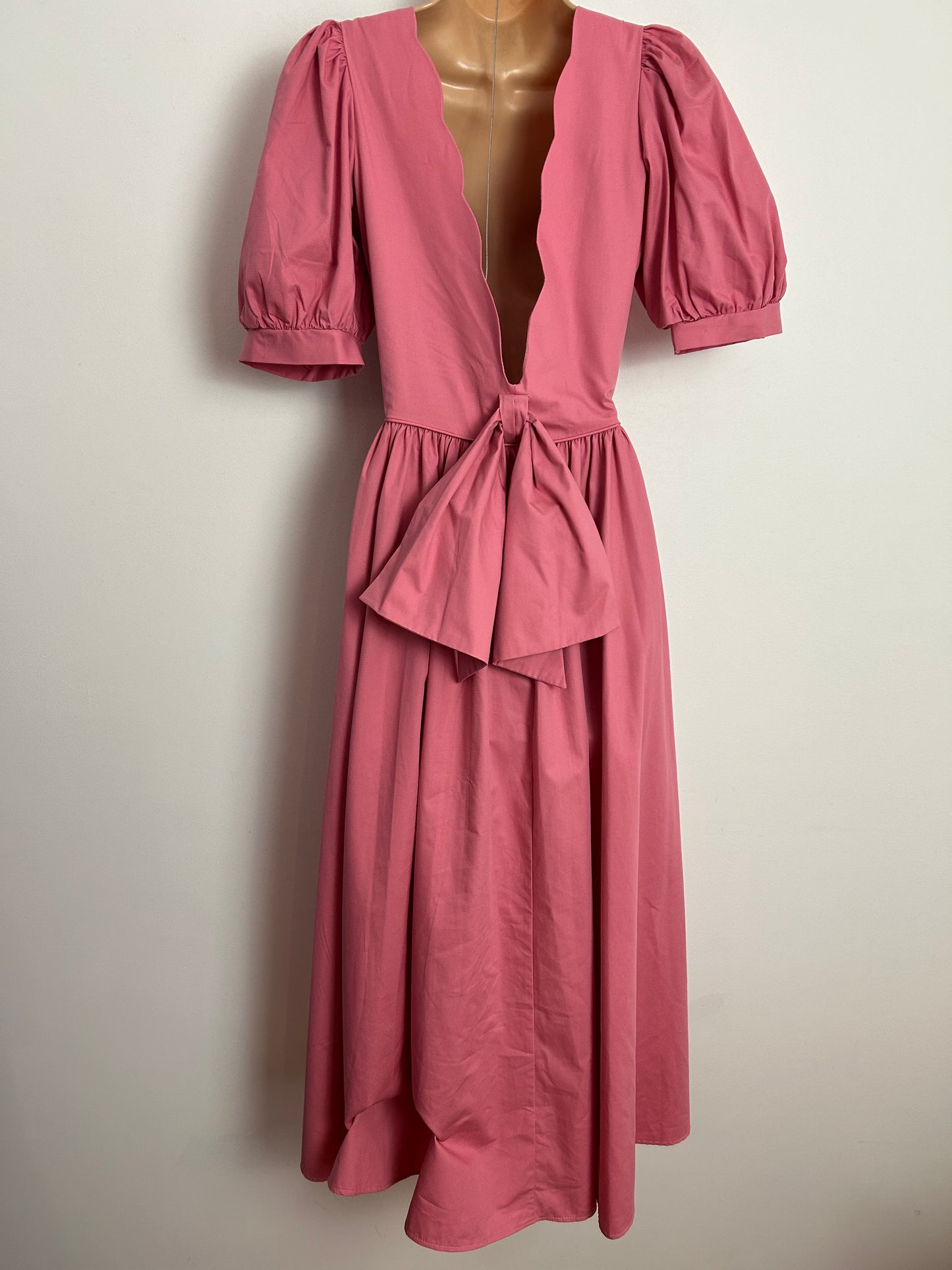 Vintage 1980s LAURA ASHLEY UK Size 10 Pink Cotton Bow Back Midi Ballgown Dress