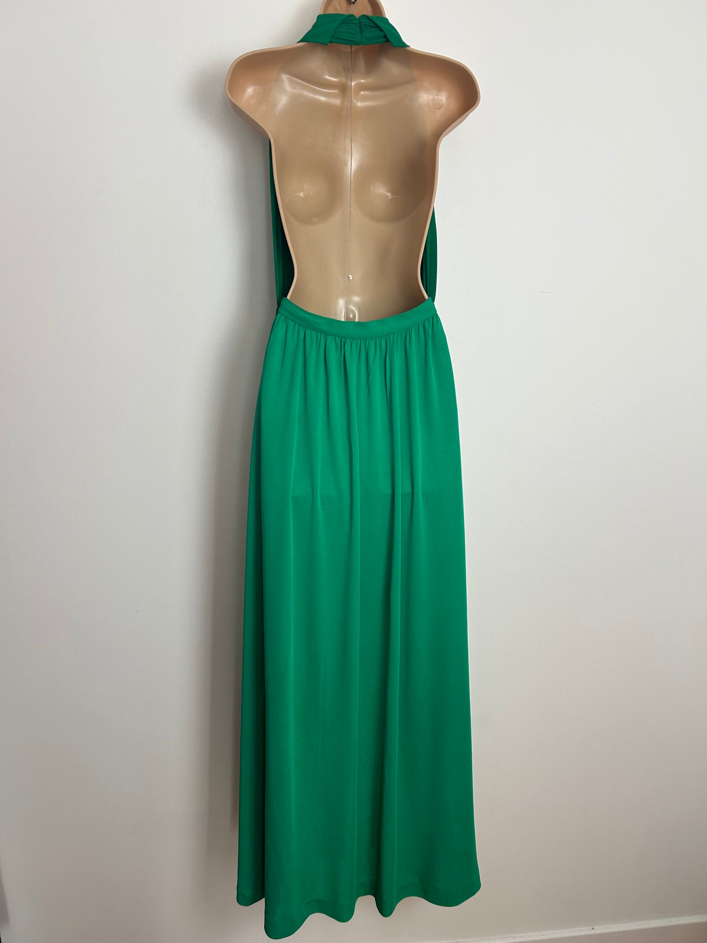 Vintage Early 1970s VERY RARE FRANCA POLACCO Size 6 Emerald Green Halter Neck Occasion Maxi Dress