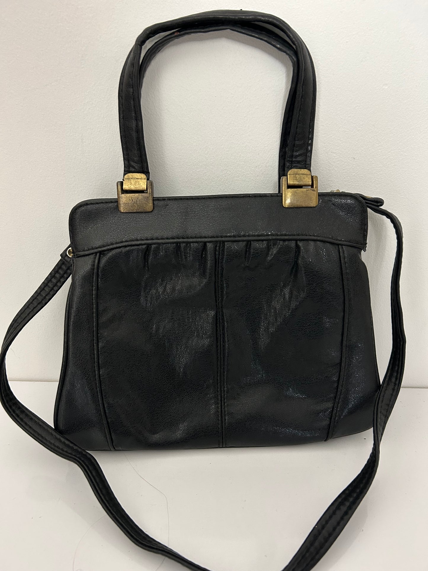 Vintage Late 1970s Black Leather Handbag Or Shoulder Bag