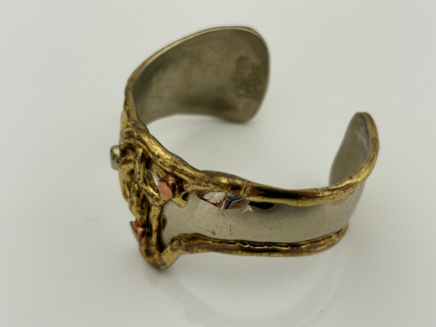 Vintage Silver Lion Stamped Brutalist Style Cuffed Bangle