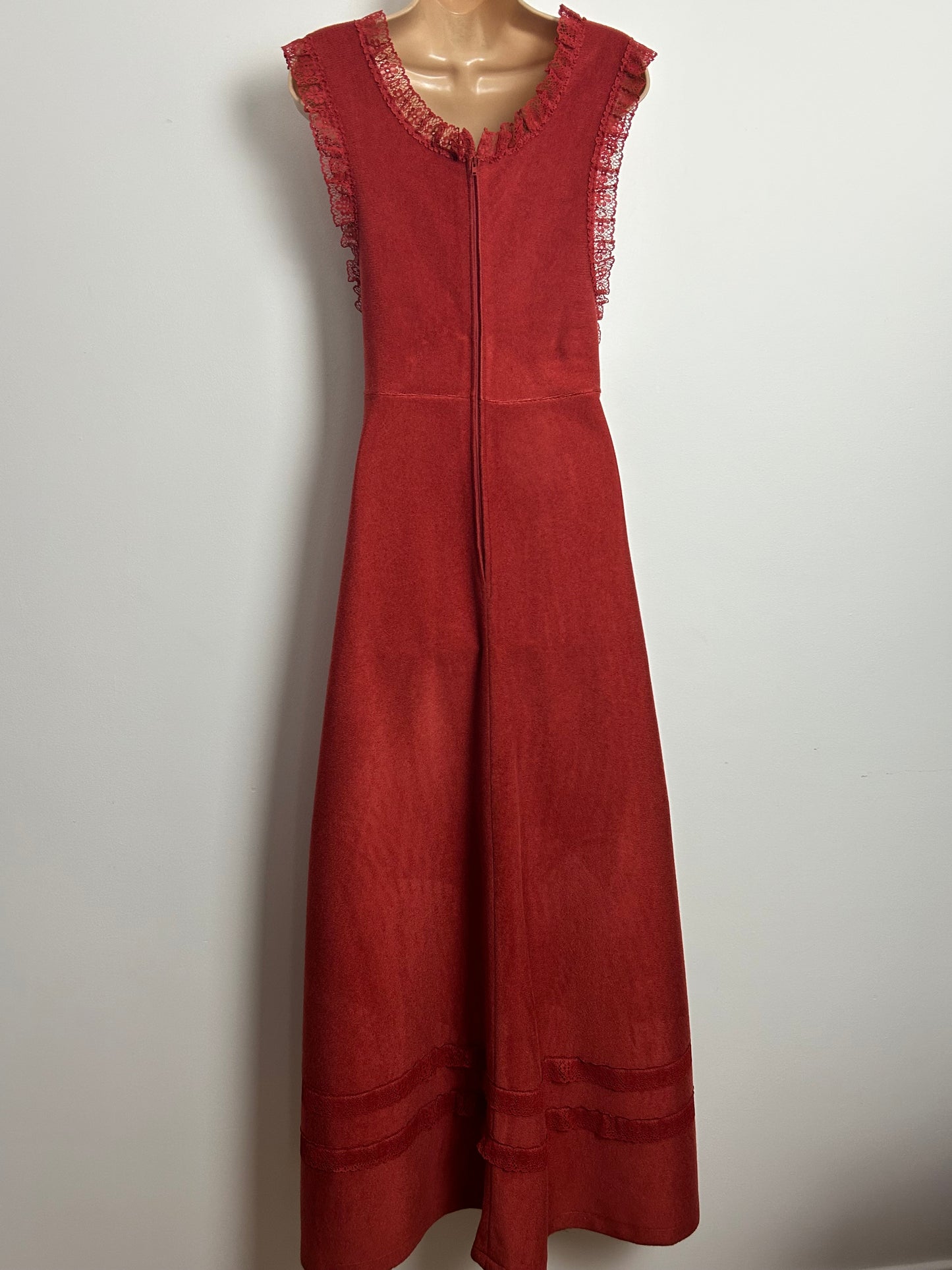 Vintage 1970s ST MICHAEL Size 10 Terracotta Lace Trim Open Side Maxi Dress