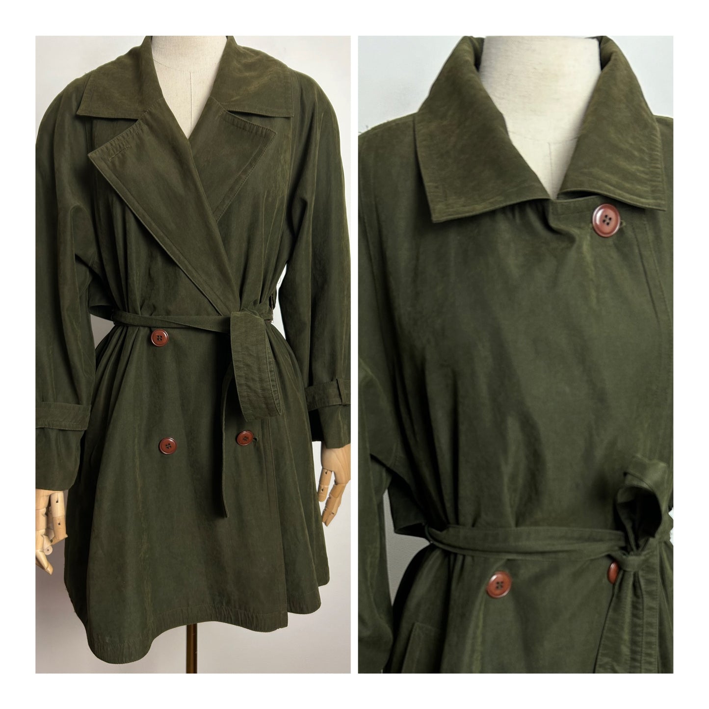 Vintage 1980s WINDSMOOR UK Size 8-10 Olive Green Belted Half Trench Style Coat
