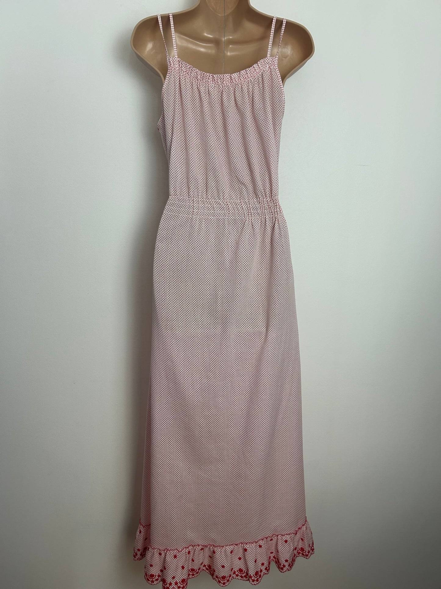 Vintage Size 10 White & Red Polka Dot Double Strap Cotton Nightdress