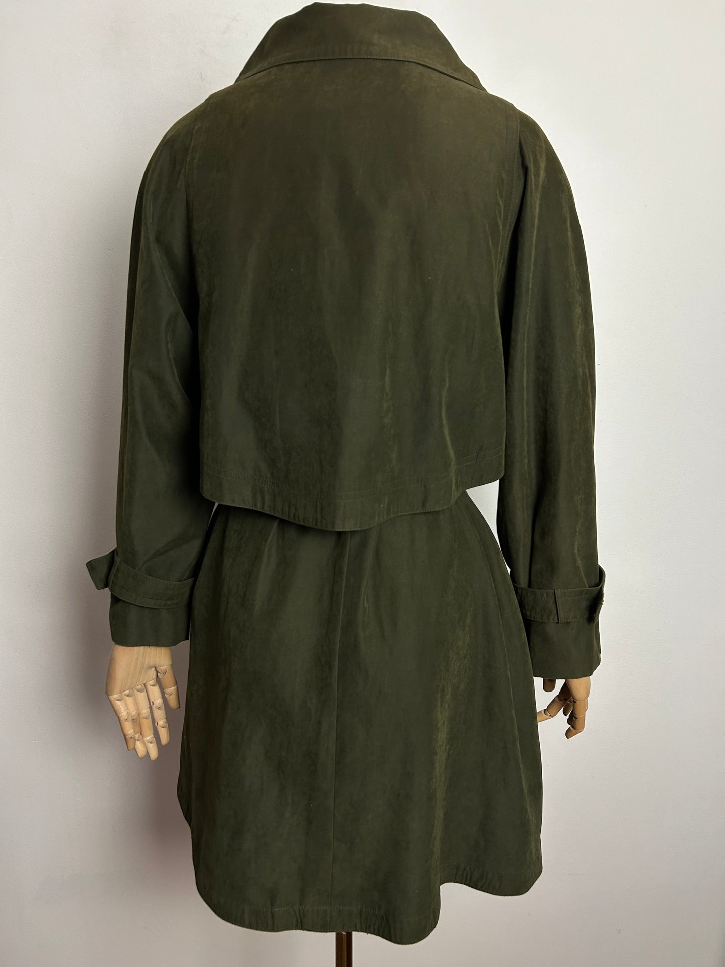 Vintage 1980s WINDSMOOR UK Size 8-10 Olive Green Belted Half Trench Style Coat