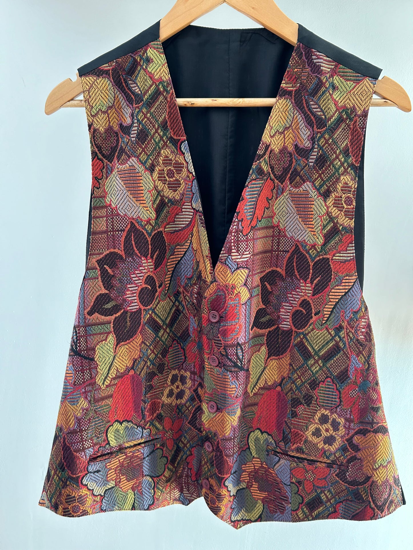 Vintage 1980s/90s UK Size 14-16 Earthy Tones Floral Pattern Tapestry Waistcoat