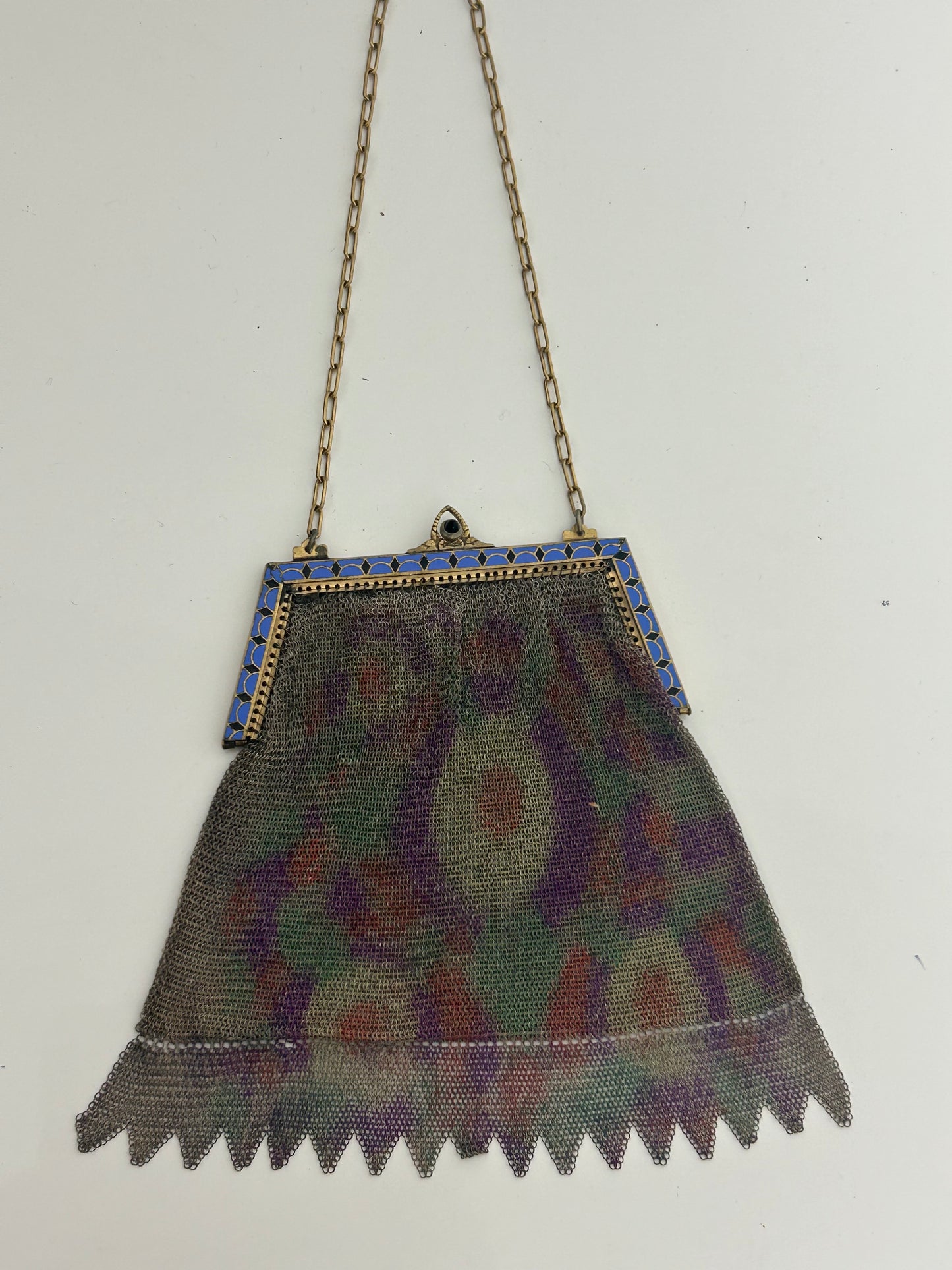Vintage Antique 1920s Art Deco Small Fine Mesh Enamel Frame Handbag/Purse