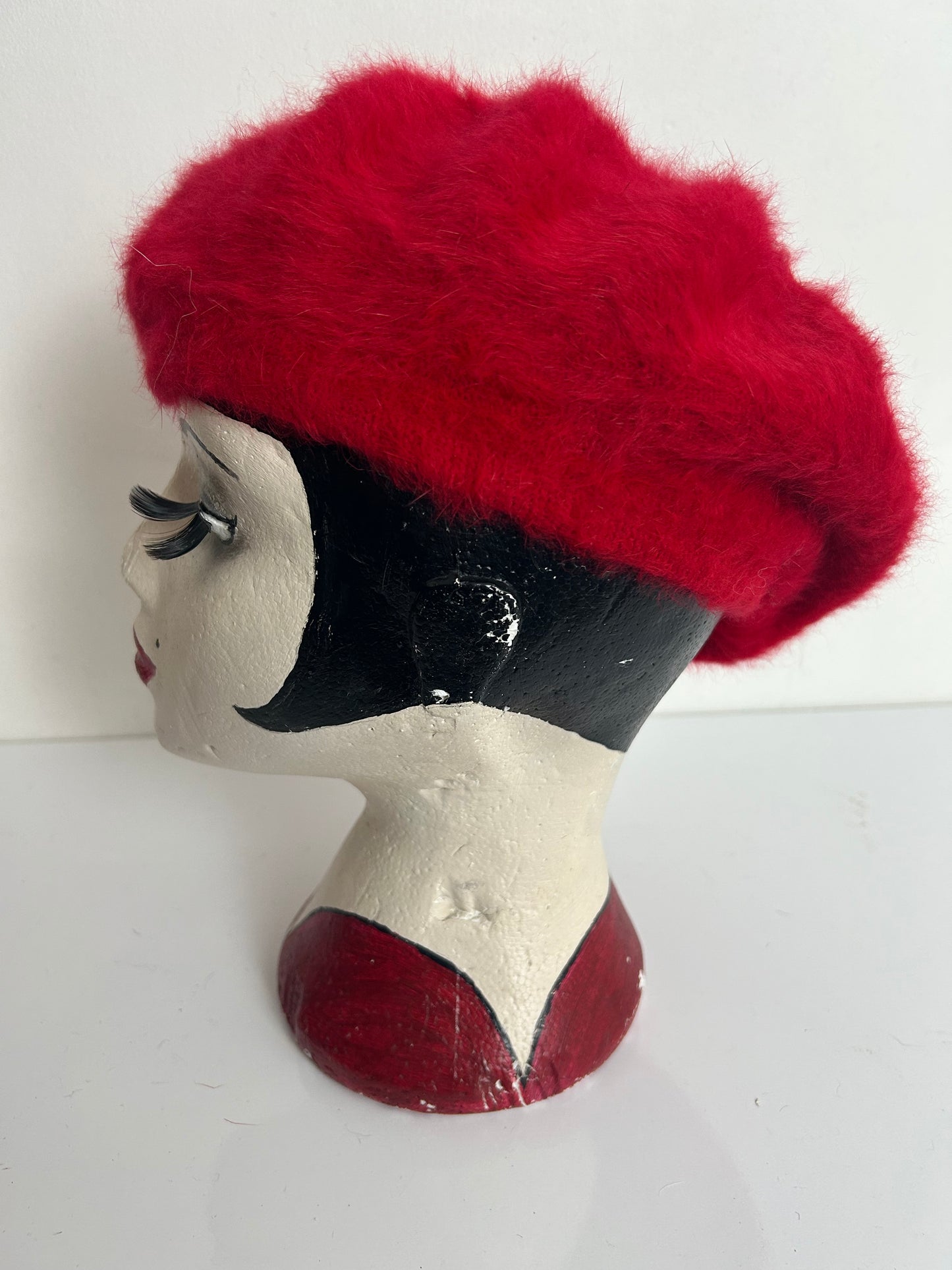 Vintage 1970s KANGOL Red Angora & Wool Beret Hat