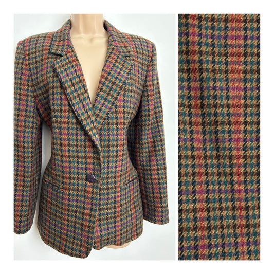 Vintage 1980s COLLECTABLE GOLD BY GIORGIO SANT ANGELO Size 10-12 Dark Beige Green & Red Tweed 100% Pure Wool Blazer
