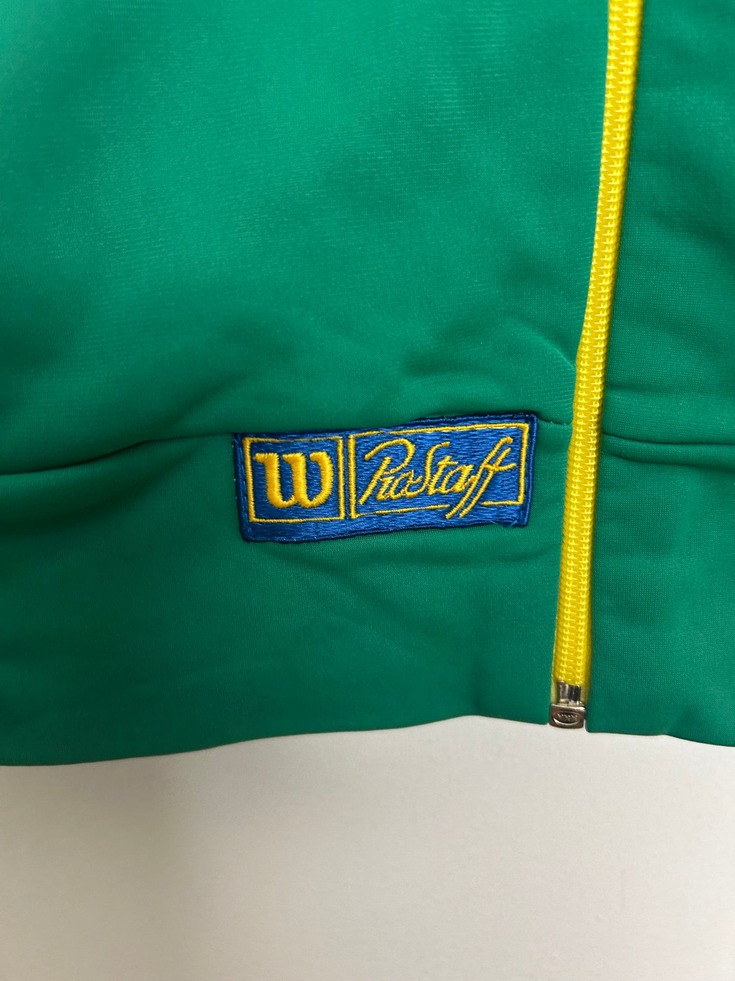 Vintage WILSON PROSTAFF Tennis-Wear Size 12 Blue Green & Yellow Retro Sleeveless Gilet Windbreaker
