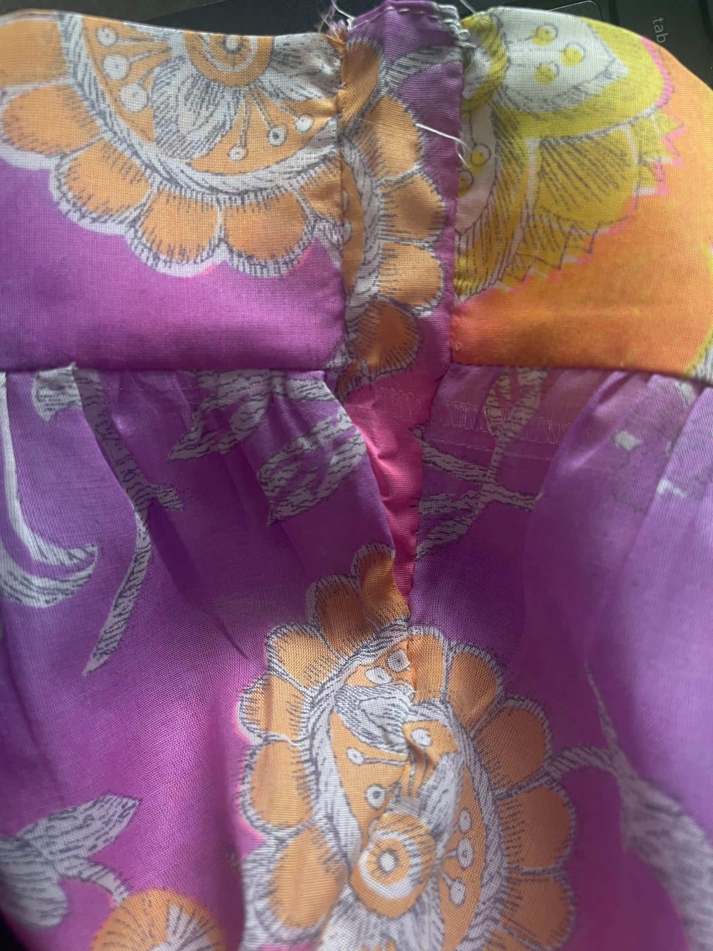 Vintage Late 1960s ST MICHAEL UK Size 8-10 FAB Pink Yellow & Purple Floral Print Semi Sheer Cotton Mix Dress