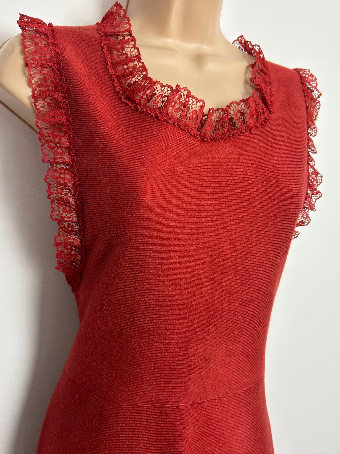 Vintage 1970s ST MICHAEL Size 10 Terracotta Lace Trim Open Side Maxi Dress