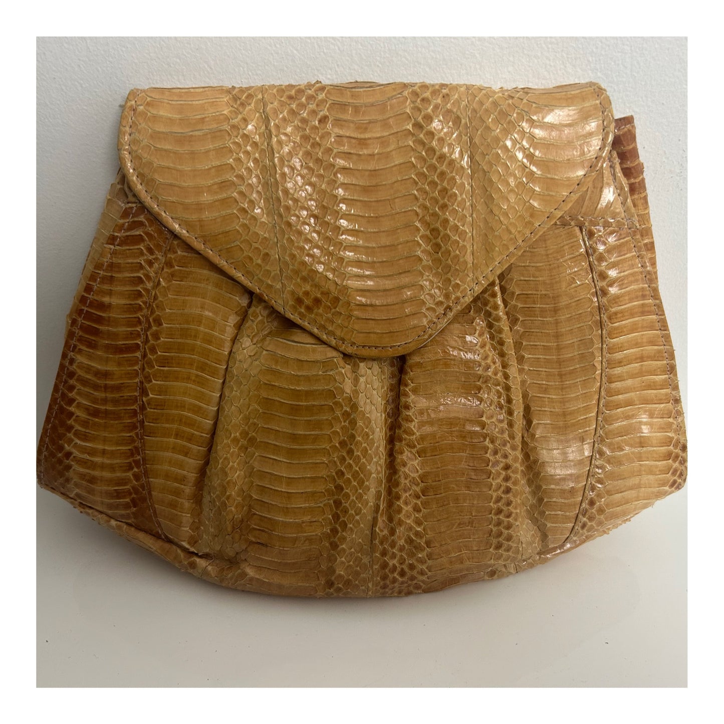 Vintage Early 1980s J. RENEE Warm Honey Tan Real Snake Skin Clutch Bag