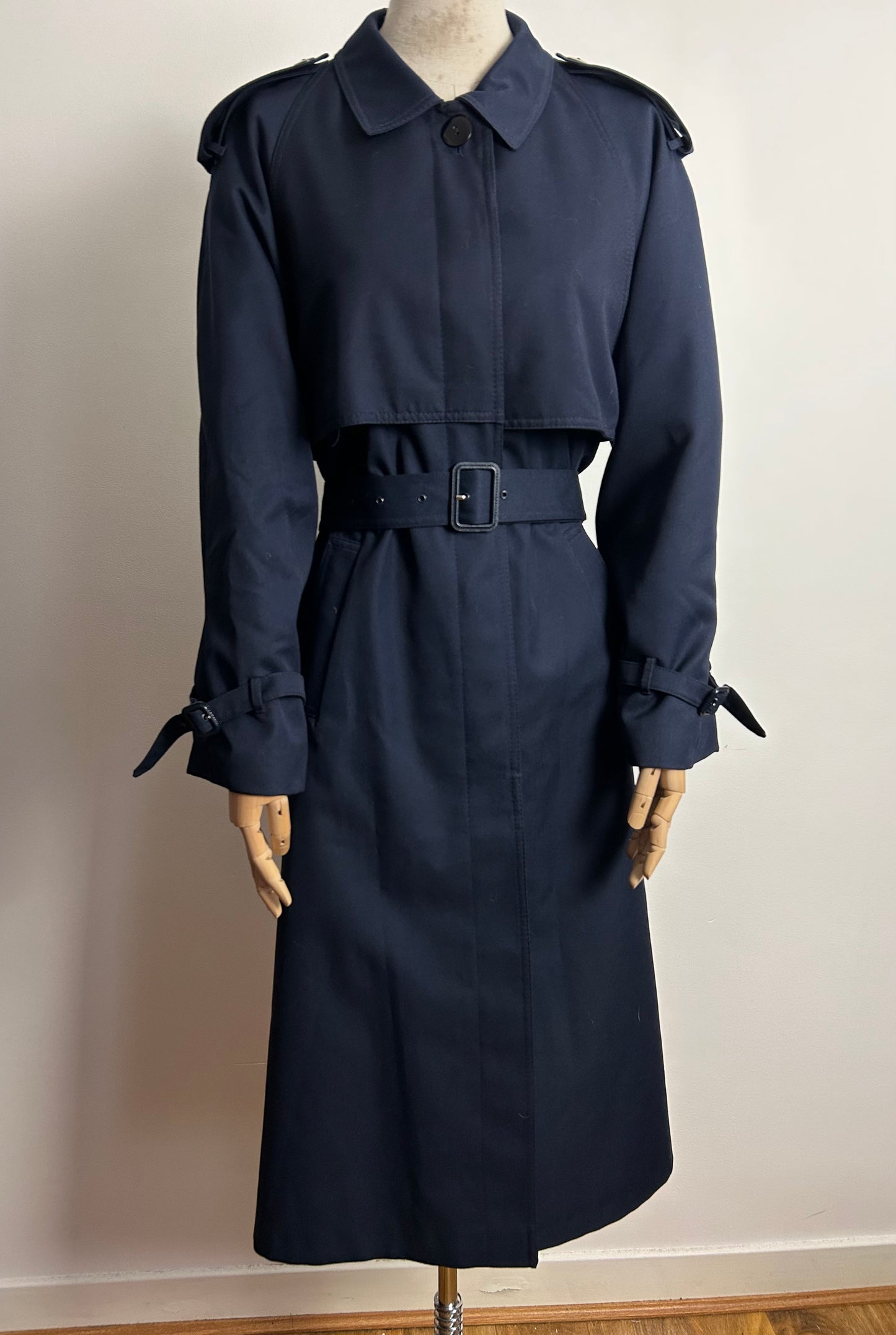 Vintage THE ROYAL COLLECTION BY DANNIMAC UK Size 14-16 Navy Blue Classic Belted Trench Coat