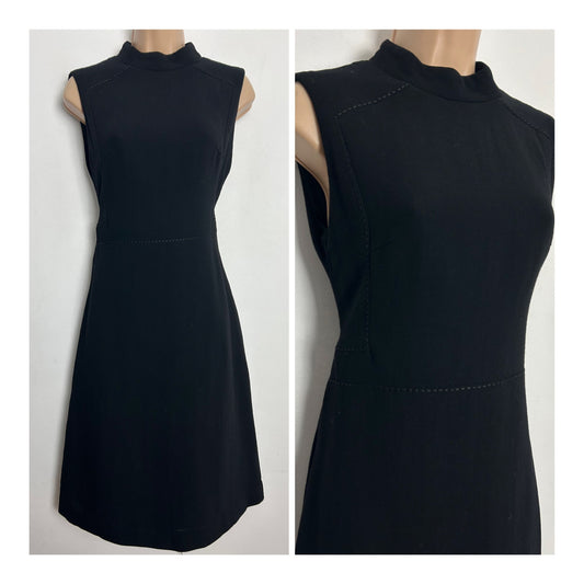 Vintage 1960s UK Size 8 Black Pure New Wool Stitch Detail Mod Shift Dress