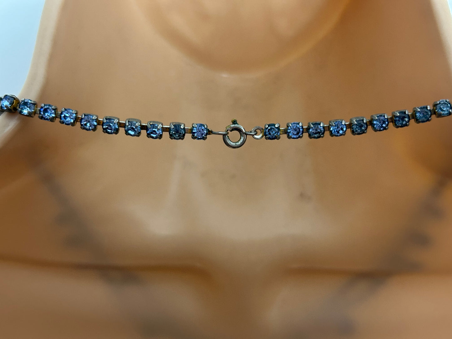 Vintage 1960s Gold Tone & Blue Diamante & Glass Stone Set Necklace