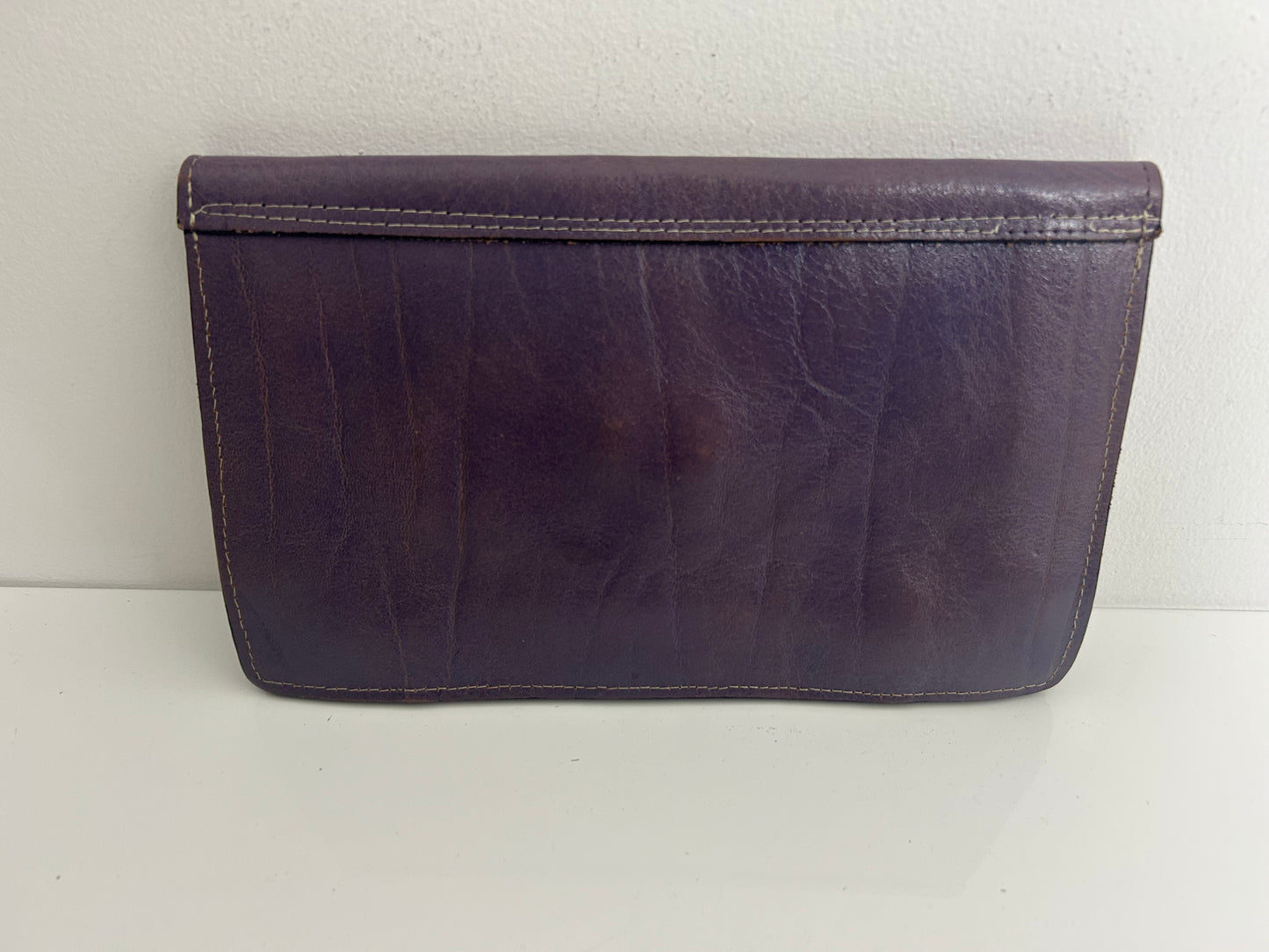 Vintage 1980s Lavender Purple Real Leather Scallop Detail Envelope Clutch Bag
