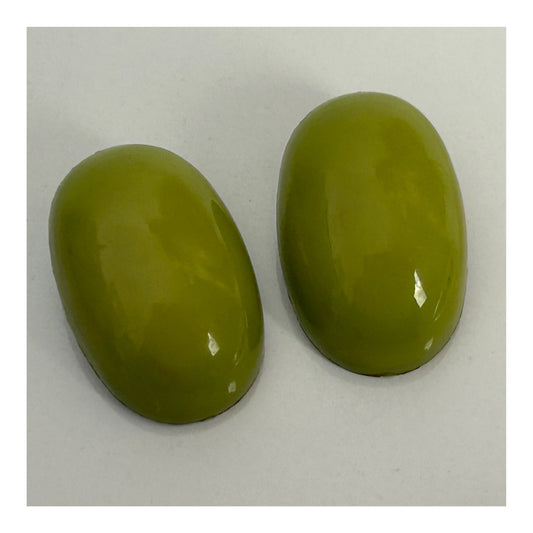 Vintage 1960s Olive Green Plastic Oval Clip On Earrings