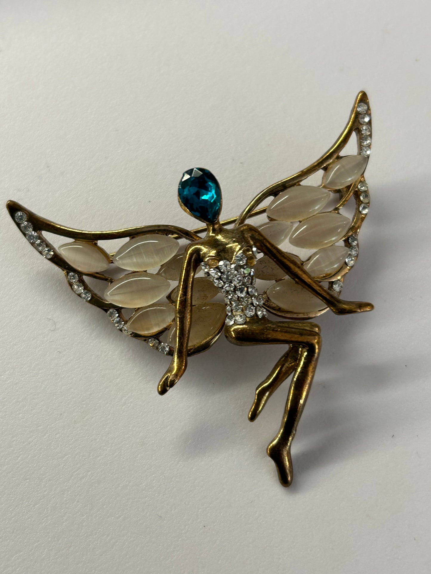 Vintage Gold Tone Stone & Diamante Set Pretty Fairy Brooch