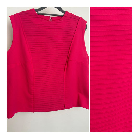 Vintage 1960s Approx Size 16 Hot Pink Sleeveless Horizontal Pleat Mod Top