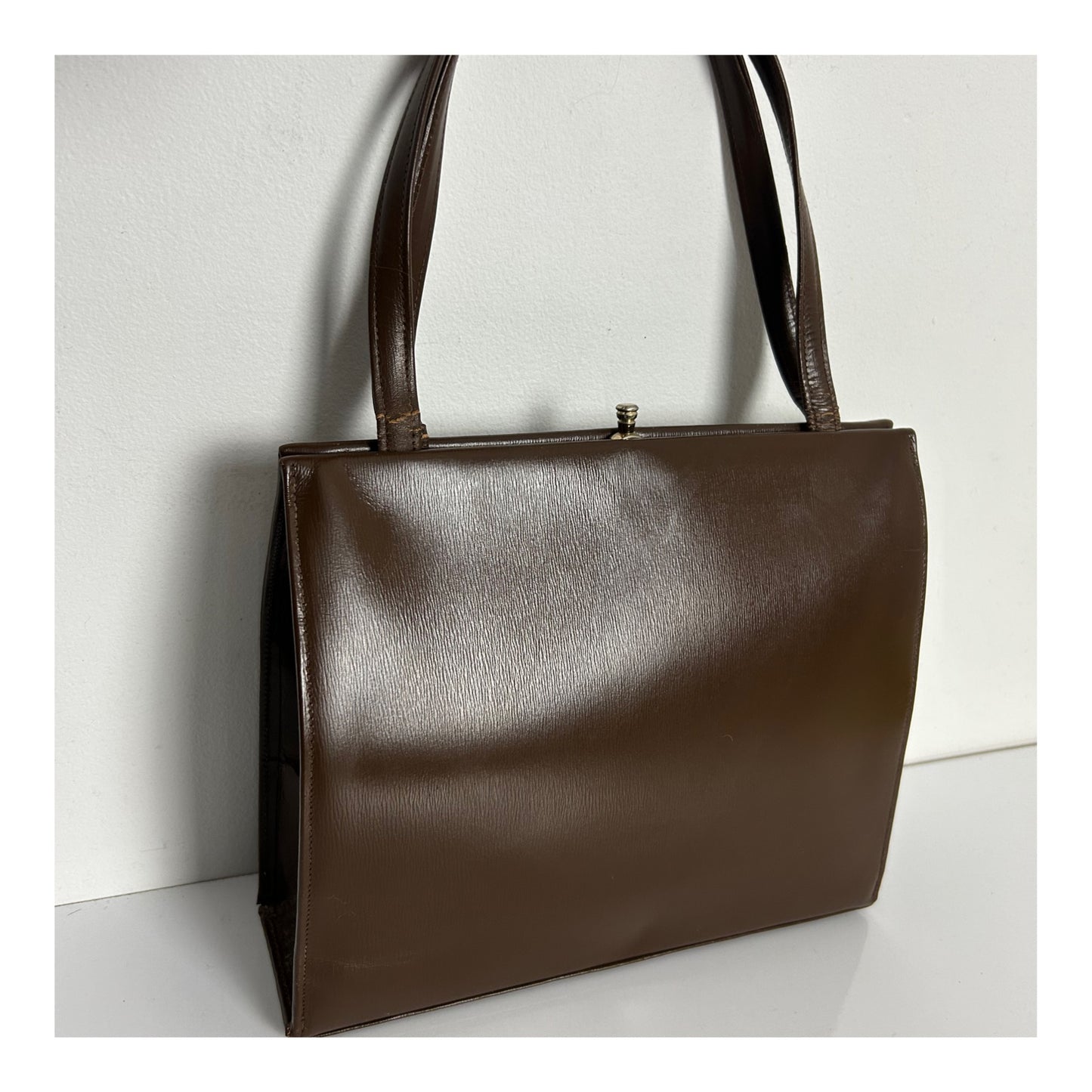 Vintage 1950s Dark Brown Leather Kelly Style Handbag