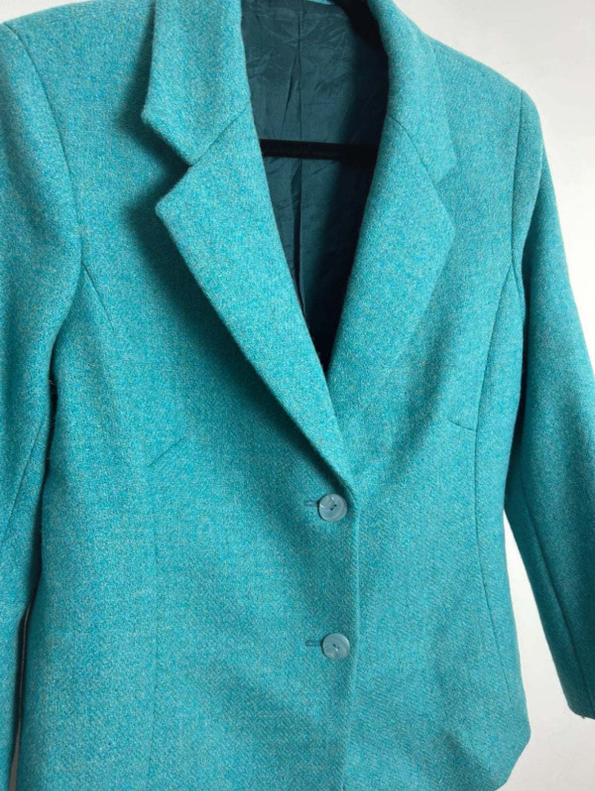 Vintage 1980s Size 14 Turquoise Wool Blend Fully Lined Blazer