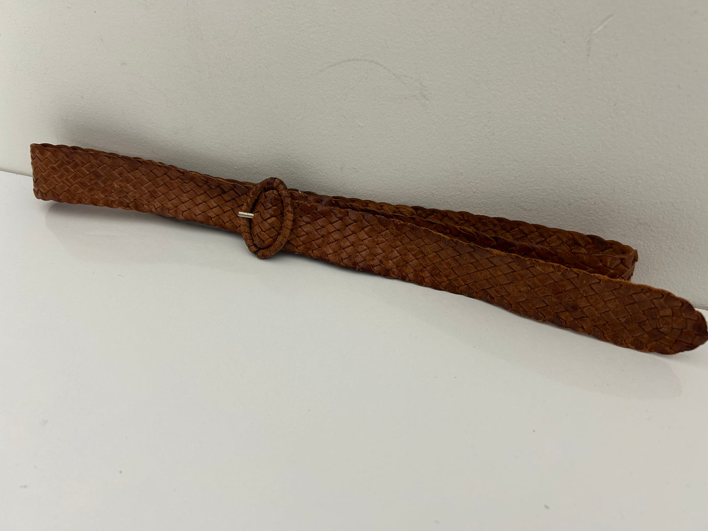 Vintage 1970s Tan Brown Leather Woven Belt Up To 36" Waist